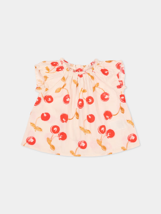 Camicetta multicolor per neonata con stampa ciliegie,Bonpoint,S06XBLW00012 603A