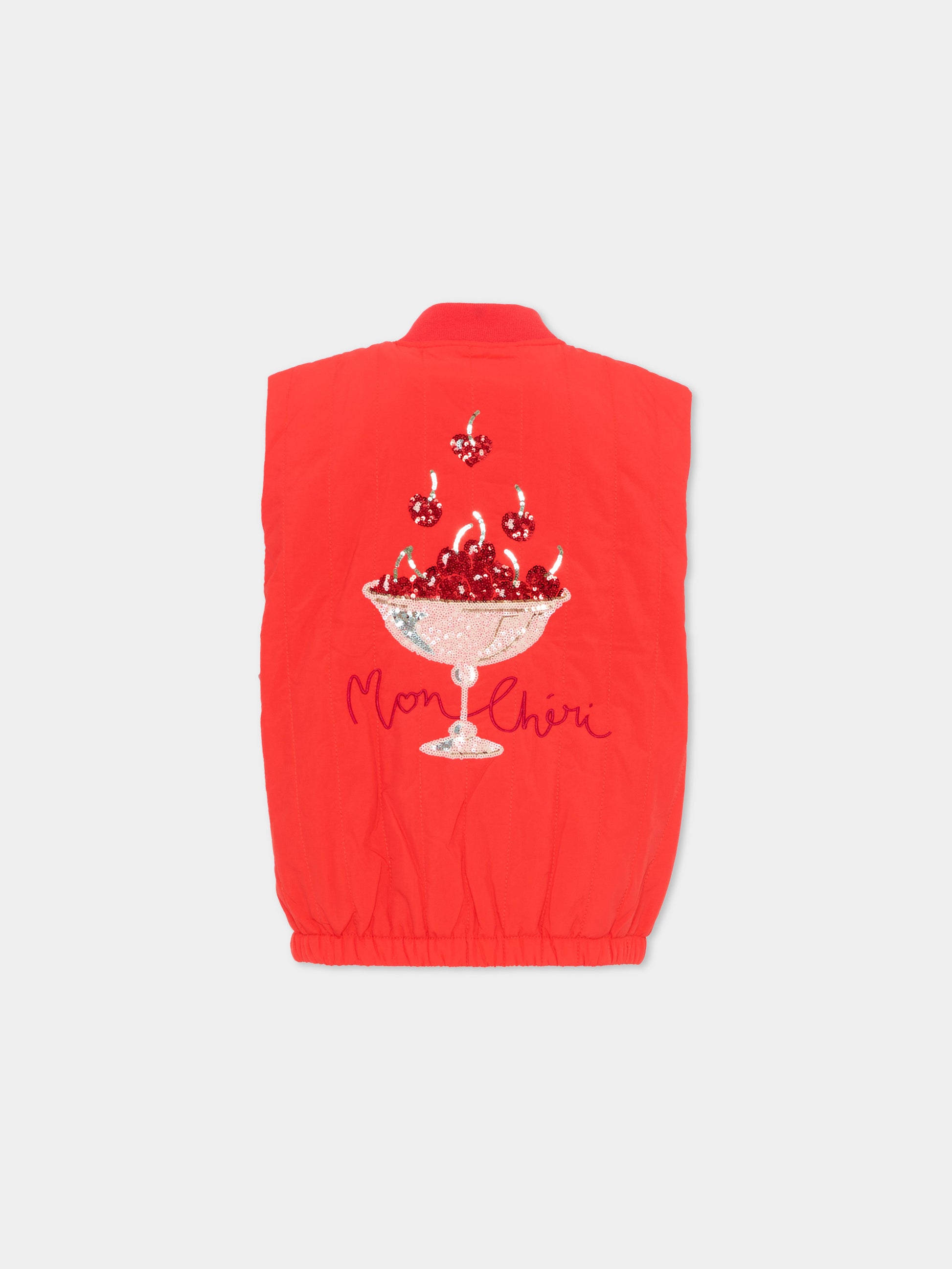 Gilet rosso per bambina con ciliegie,Konges Sløjd,KS104889 FIERY RED