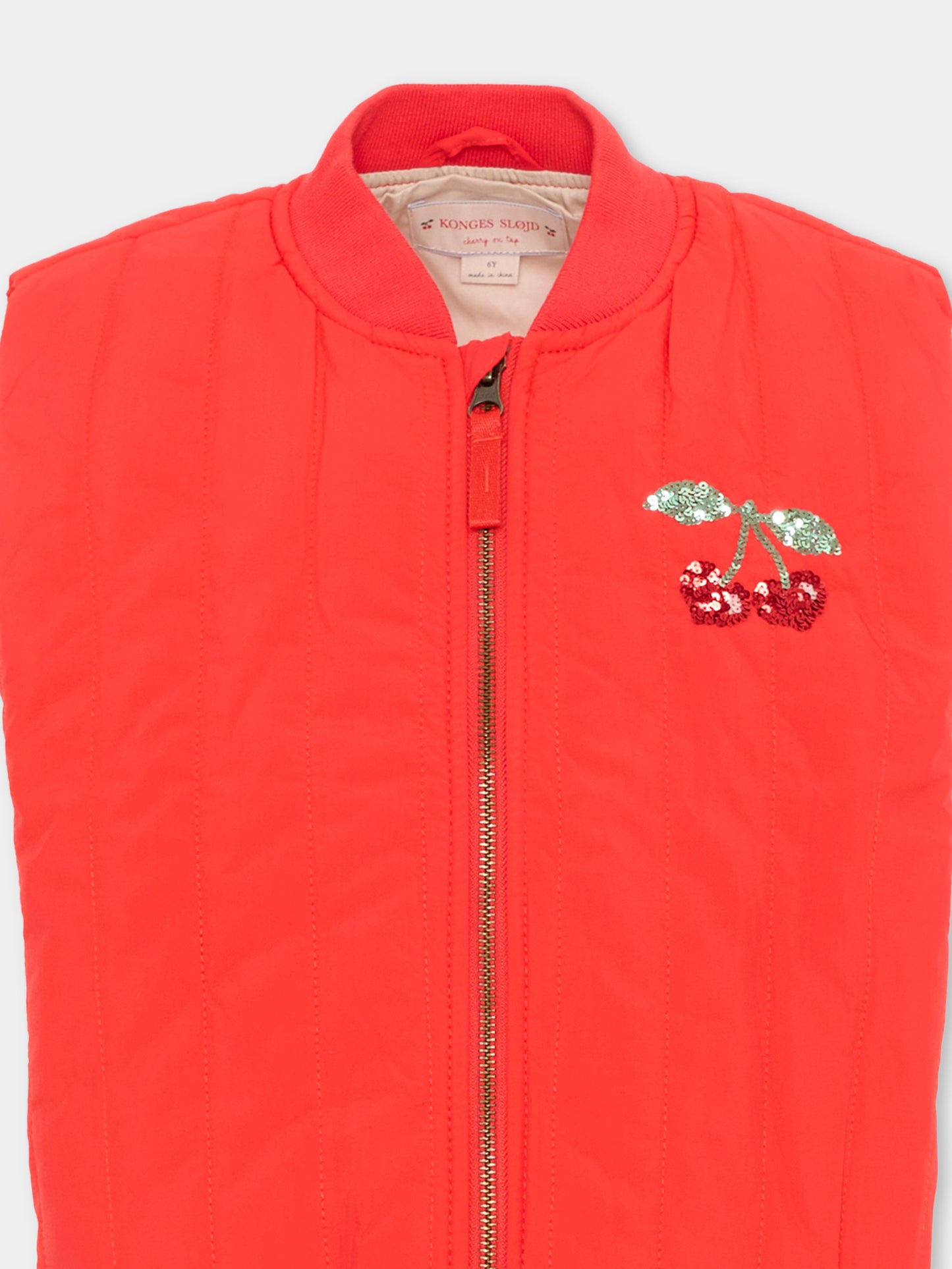 Gilet rosso per bambina con ciliegie,Konges Sløjd,KS104889 FIERY RED