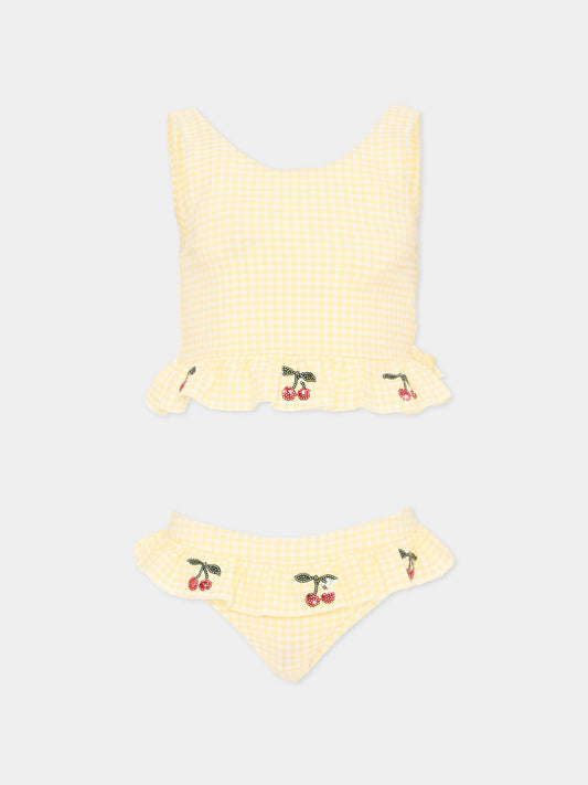 Bikini giallo Etta per bambina con ciliegie,Konges Sløjd,KS104785 BANANA ALMOND CHECK