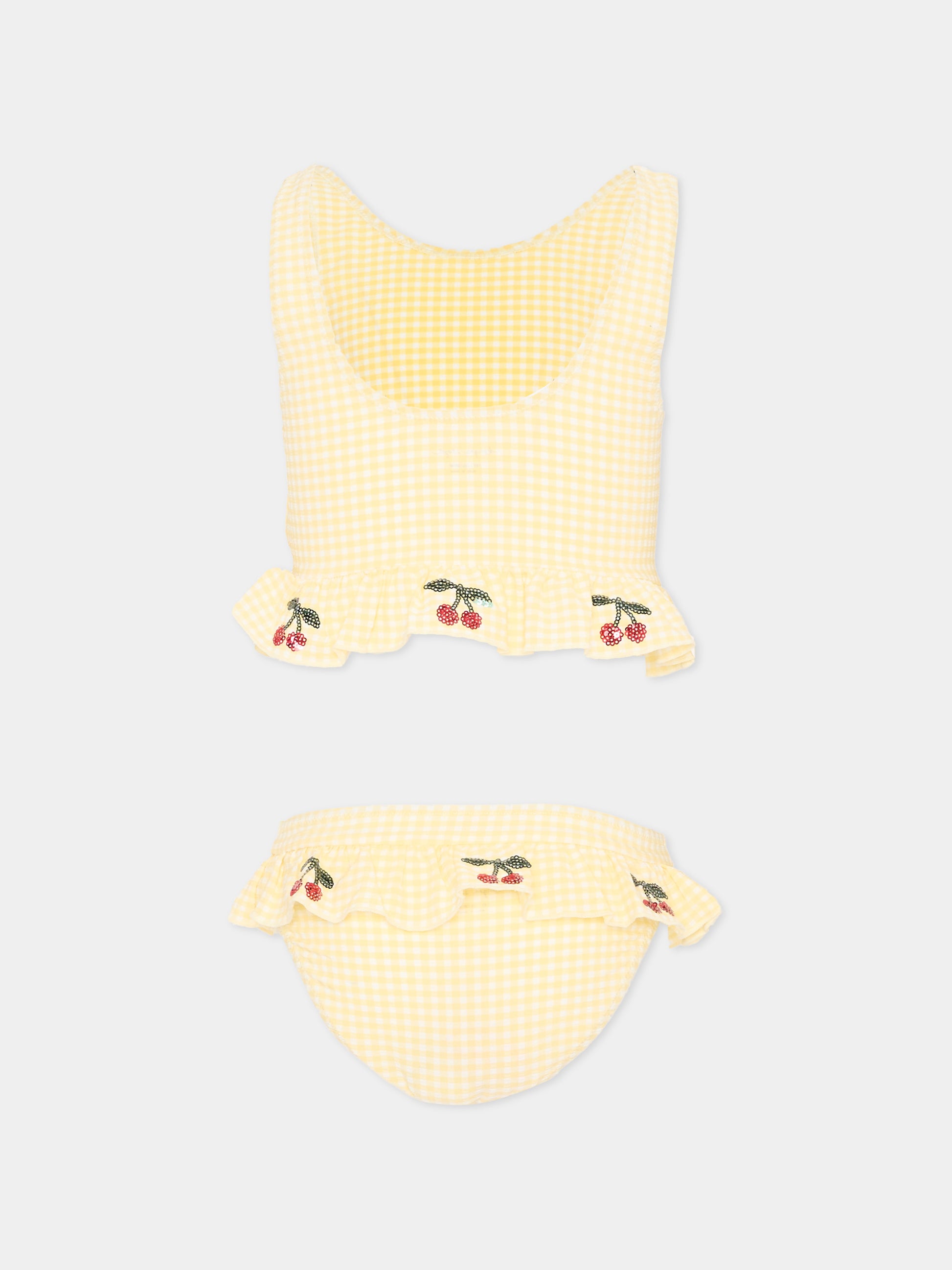 Bikini giallo Etta per bambina con ciliegie,Konges Sløjd,KS104785 BANANA ALMOND CHECK