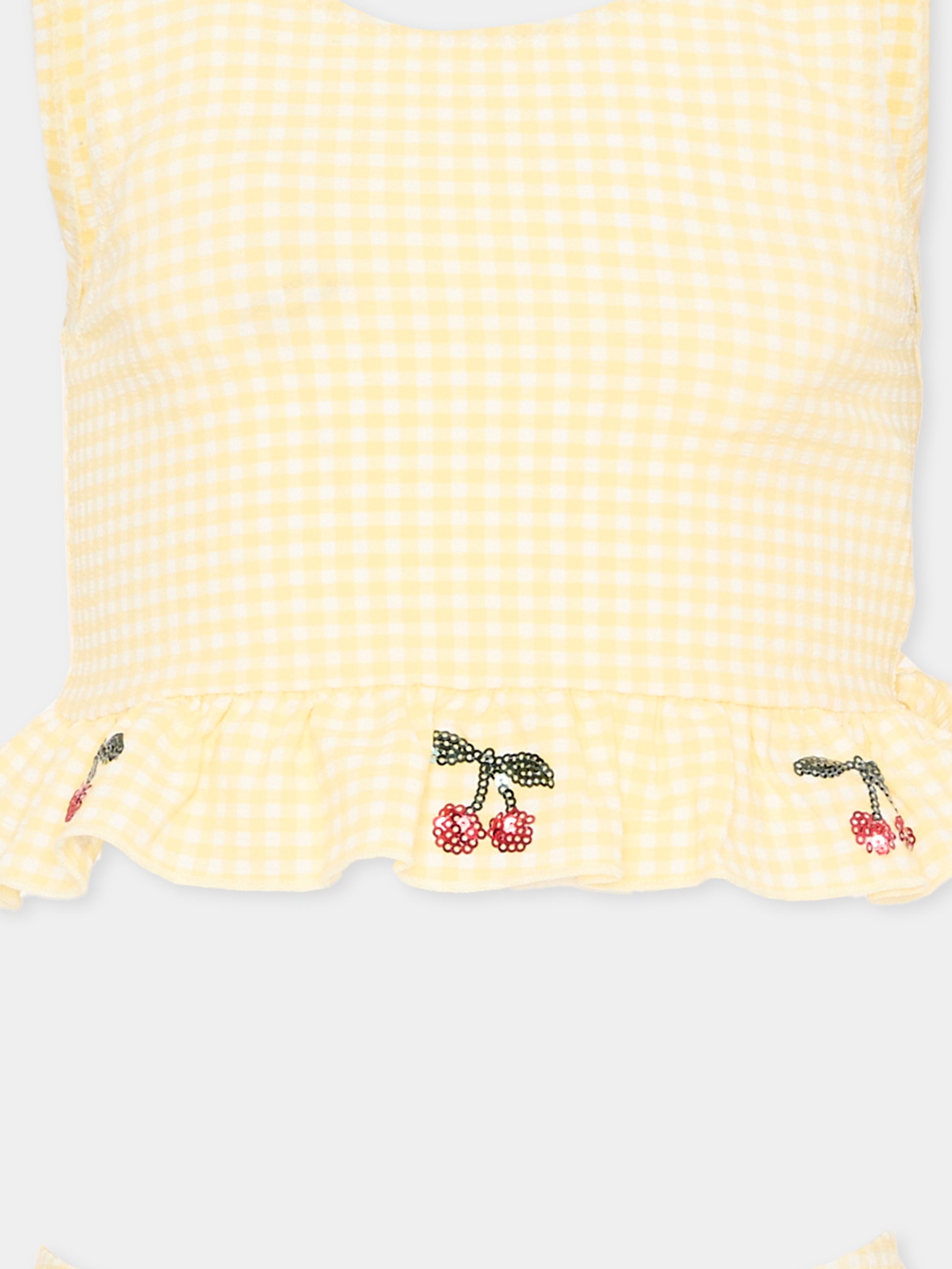 Bikini giallo Etta per bambina con ciliegie,Konges Sløjd,KS104785 BANANA ALMOND CHECK