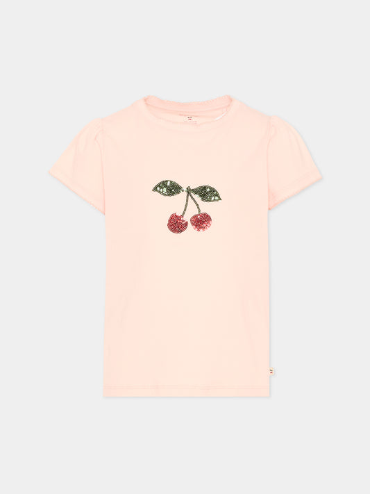 T-Shirt rosa con ciliegie per bambina,Konges Sløjd,KS104804 PALE BLUSH