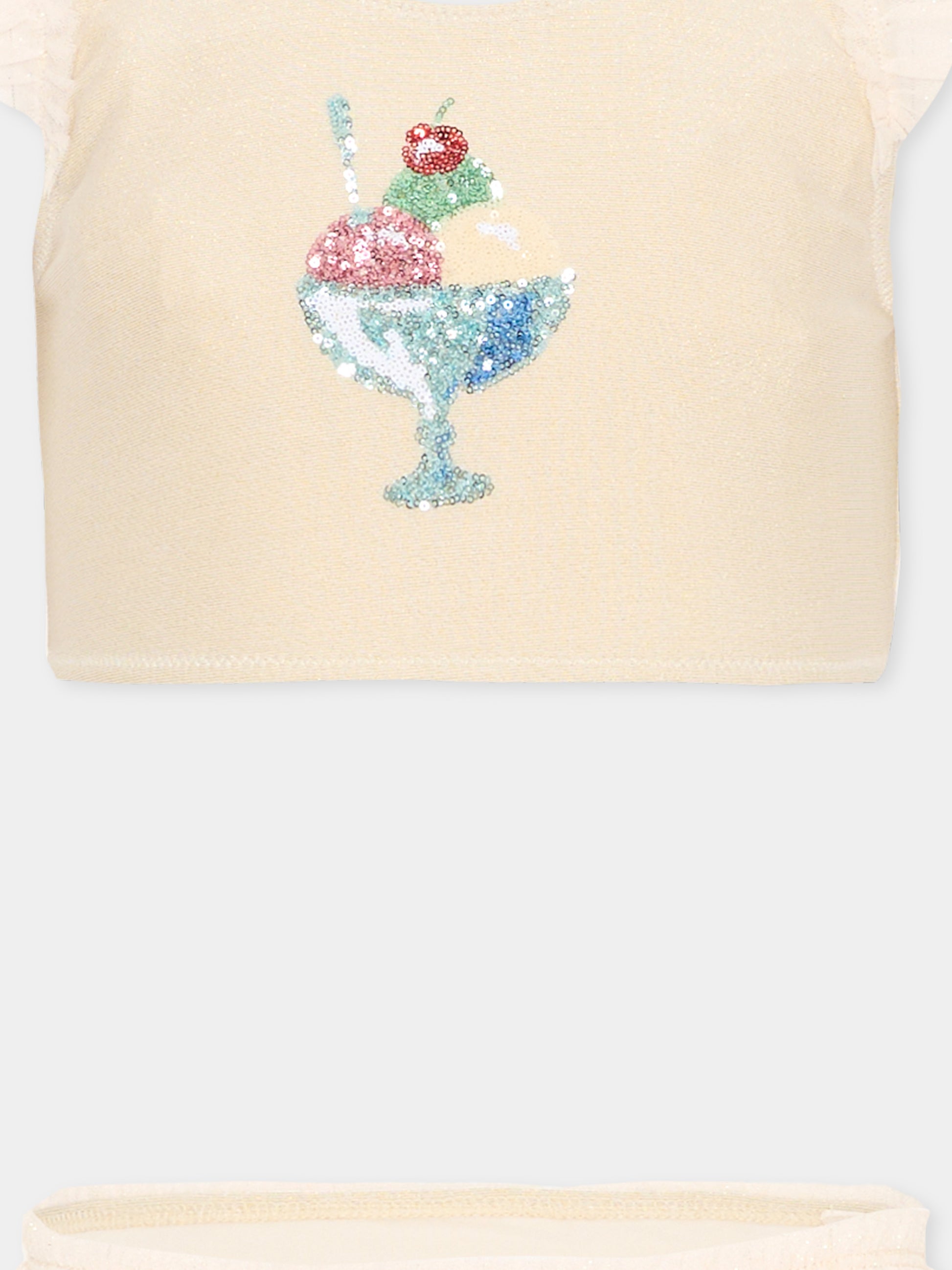 Slip bikini beige per bambina con tulle,Konges Sløjd,KS104631 ROSEWATER