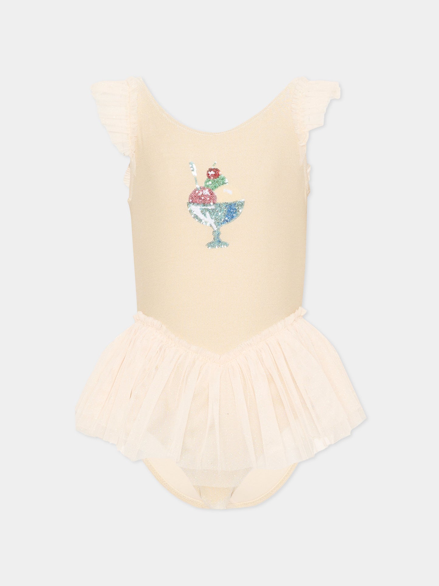 Costume intero beige con tulle per bambina,Konges Sløjd,KS104633 ROSEWATER