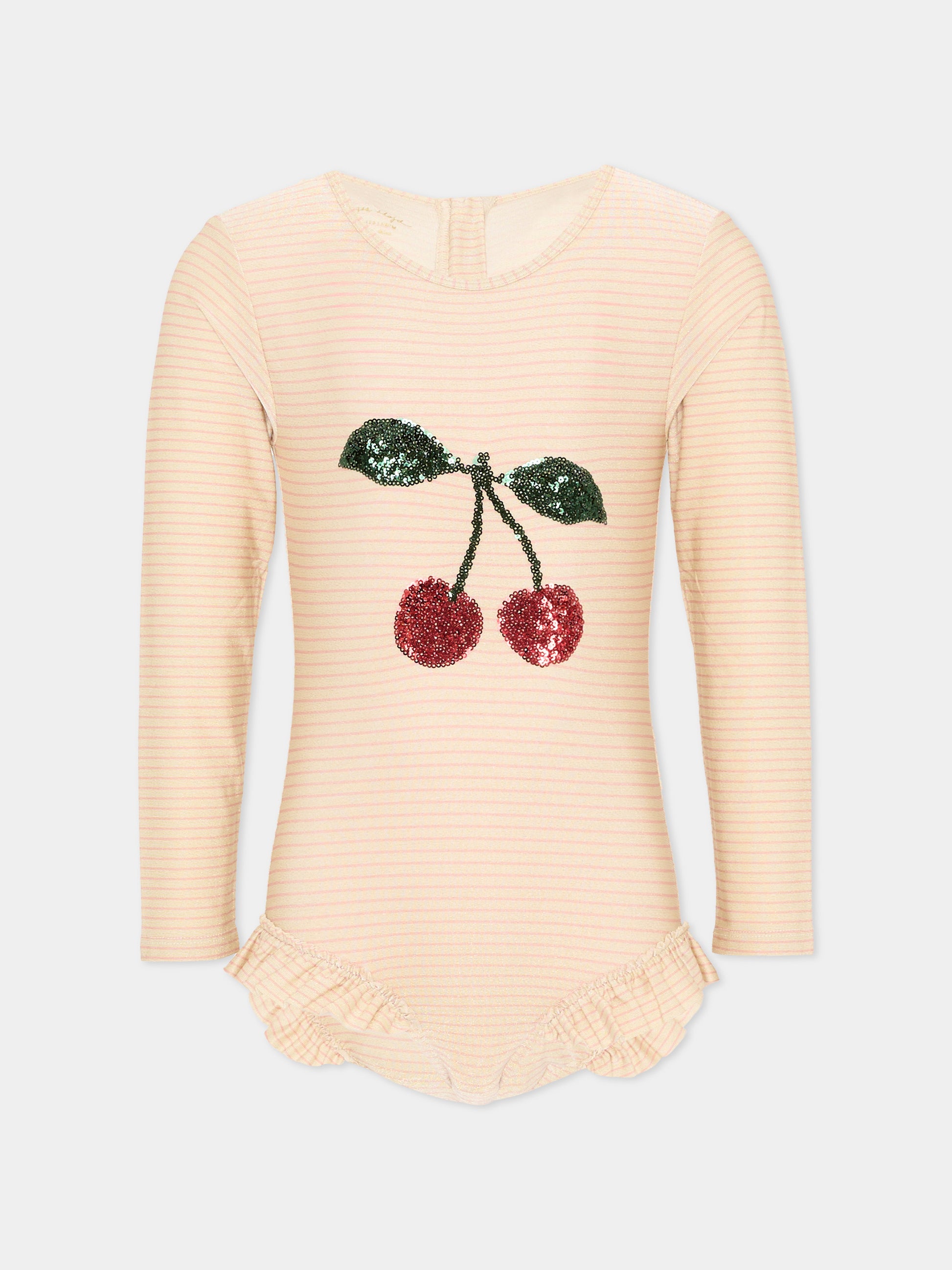 Anti UV beige per bambina con ciliegie,Konges Sløjd,KS104856 ROSE STRIPE