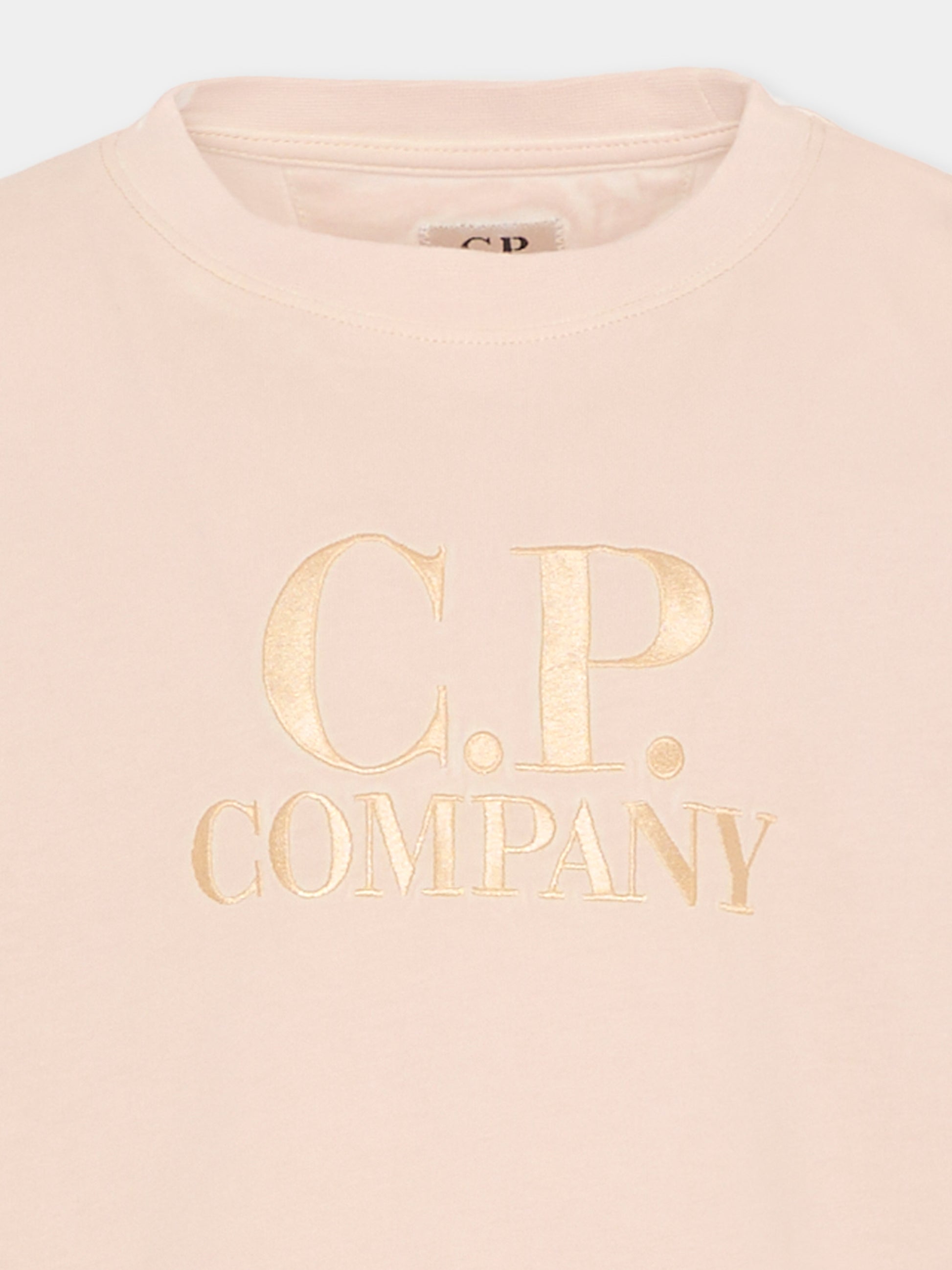 T-Shirt beige per bambino con logo,C. P. Company,CNM00Q-LAA17 10135
