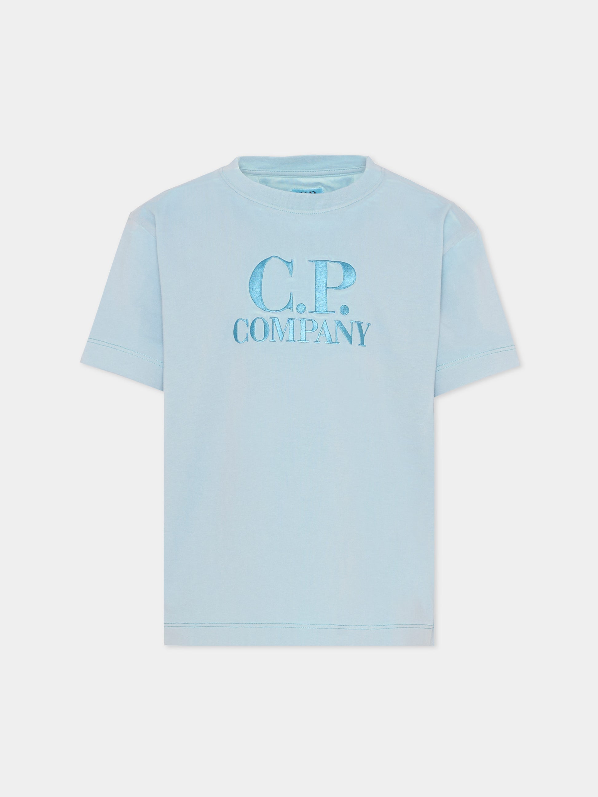 T-Shirt celeste per bambino con logo,C. P. Company,CNM00Q-LAA17 41372
