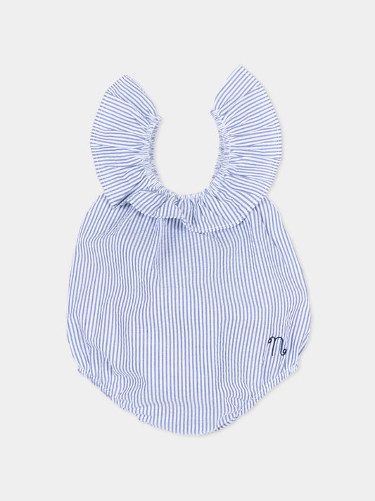 Pagliaccetto blu a righe per neonata,Nanán,E26480BL