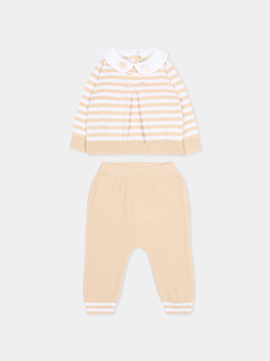 Completo nascita beige per neonati a righe,Nanán,E26002BE