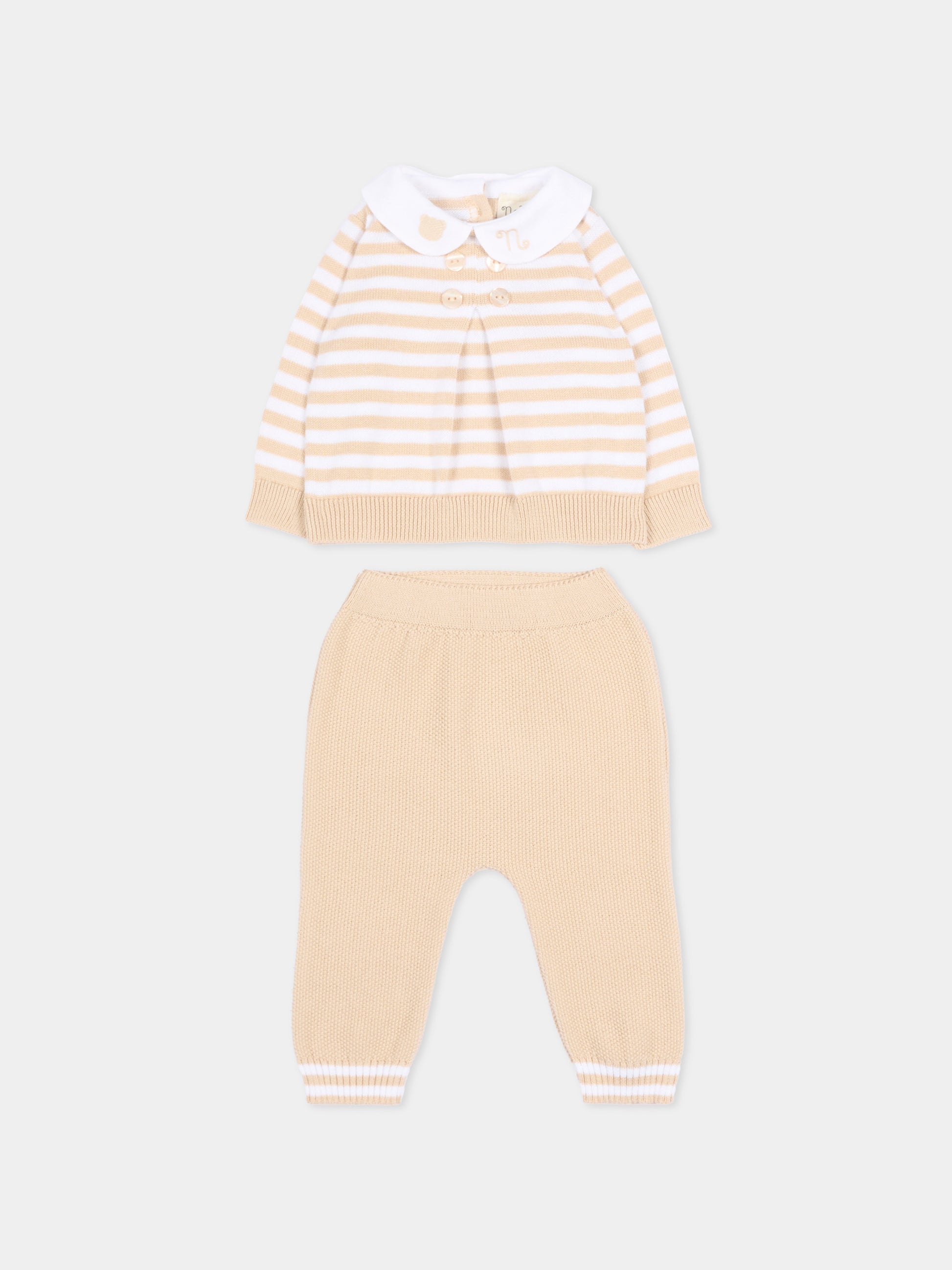 Completo nascita beige per neonati a righe,Nanán,E26002BE