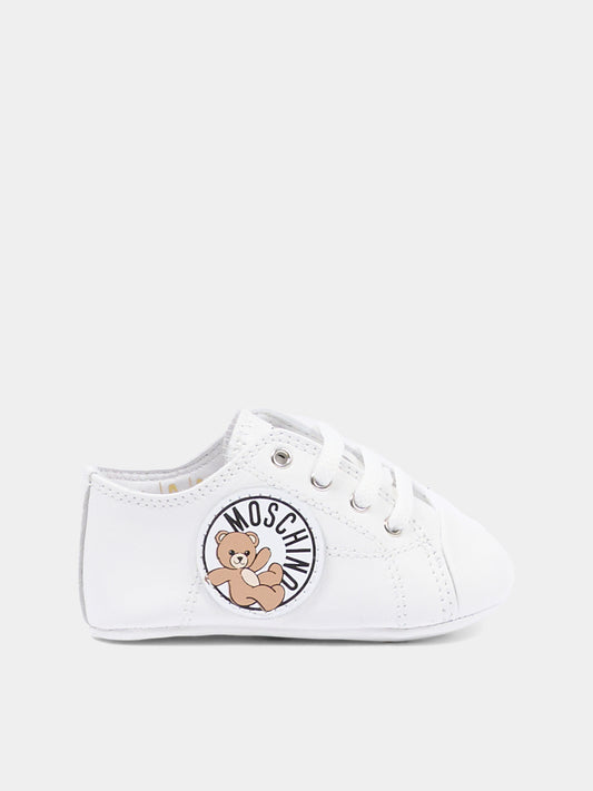 Sneakers basse bianche per neonati con logo,Moschino Kids,82894 - VAR3