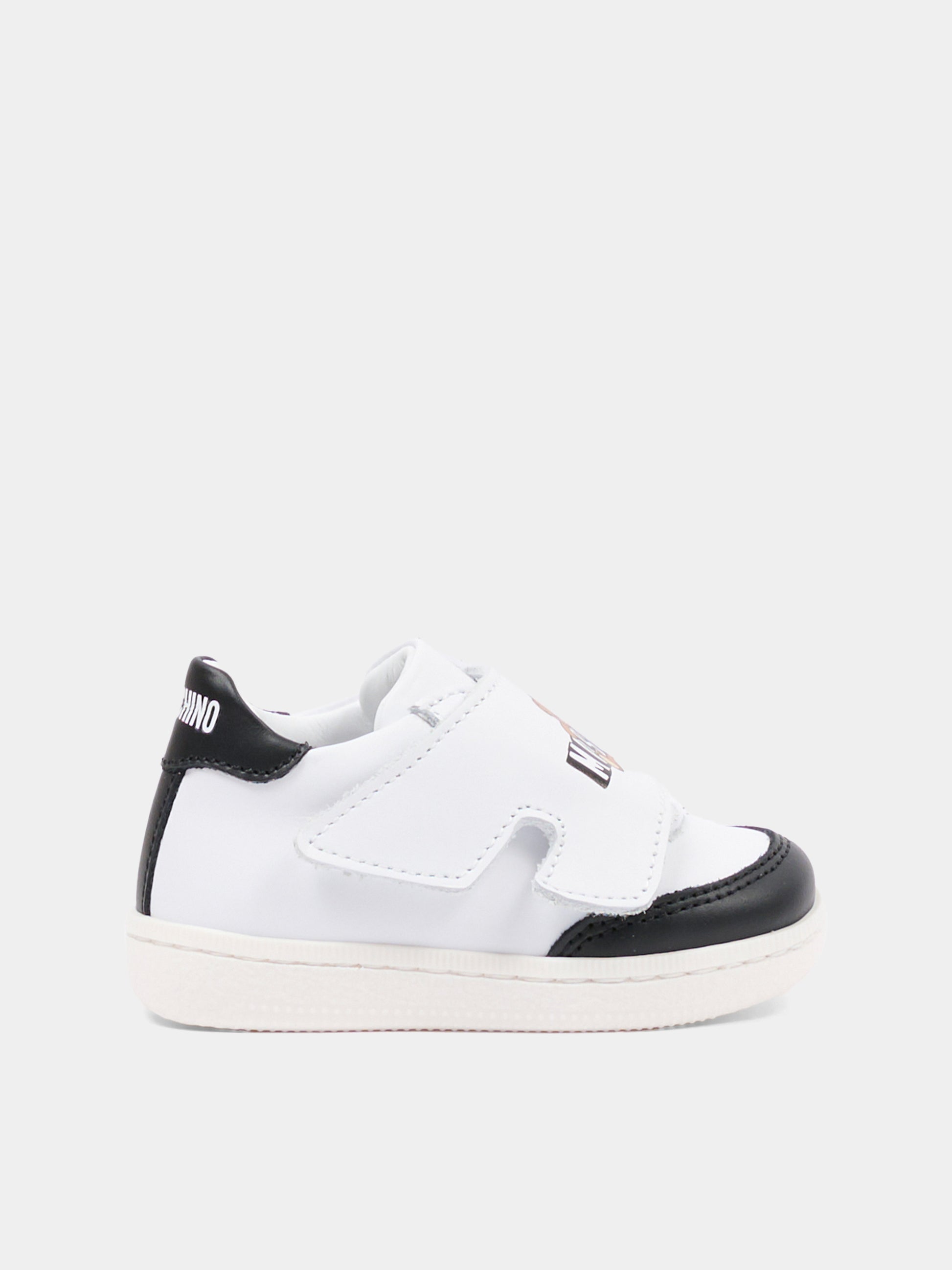 Sneakers basse bianche per bambino con logo,Moschino Kids,82943 - VAR2