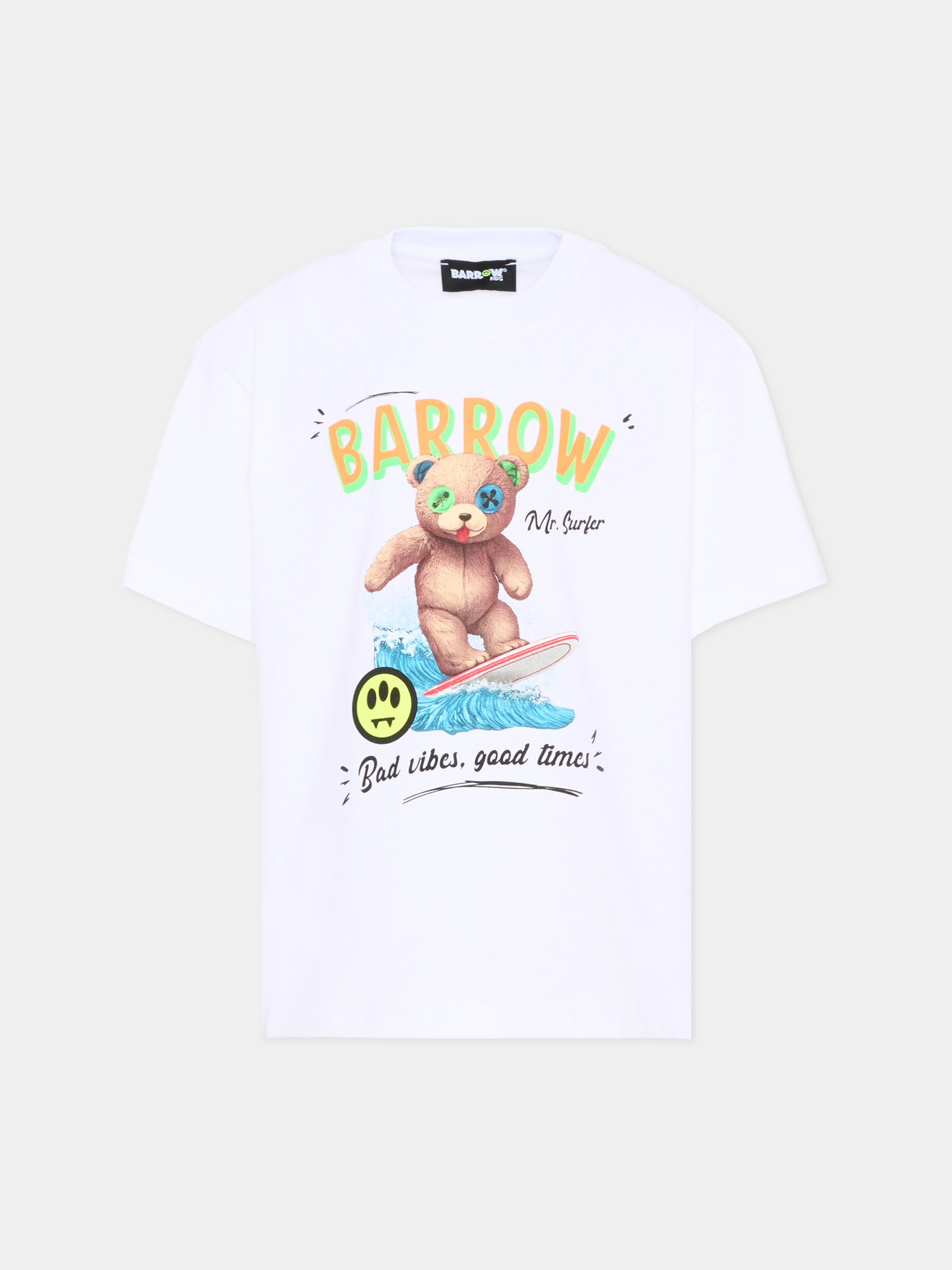 T-Shirt bianca per bambino con orsetto,Barrow,S6BKJUTH239 002