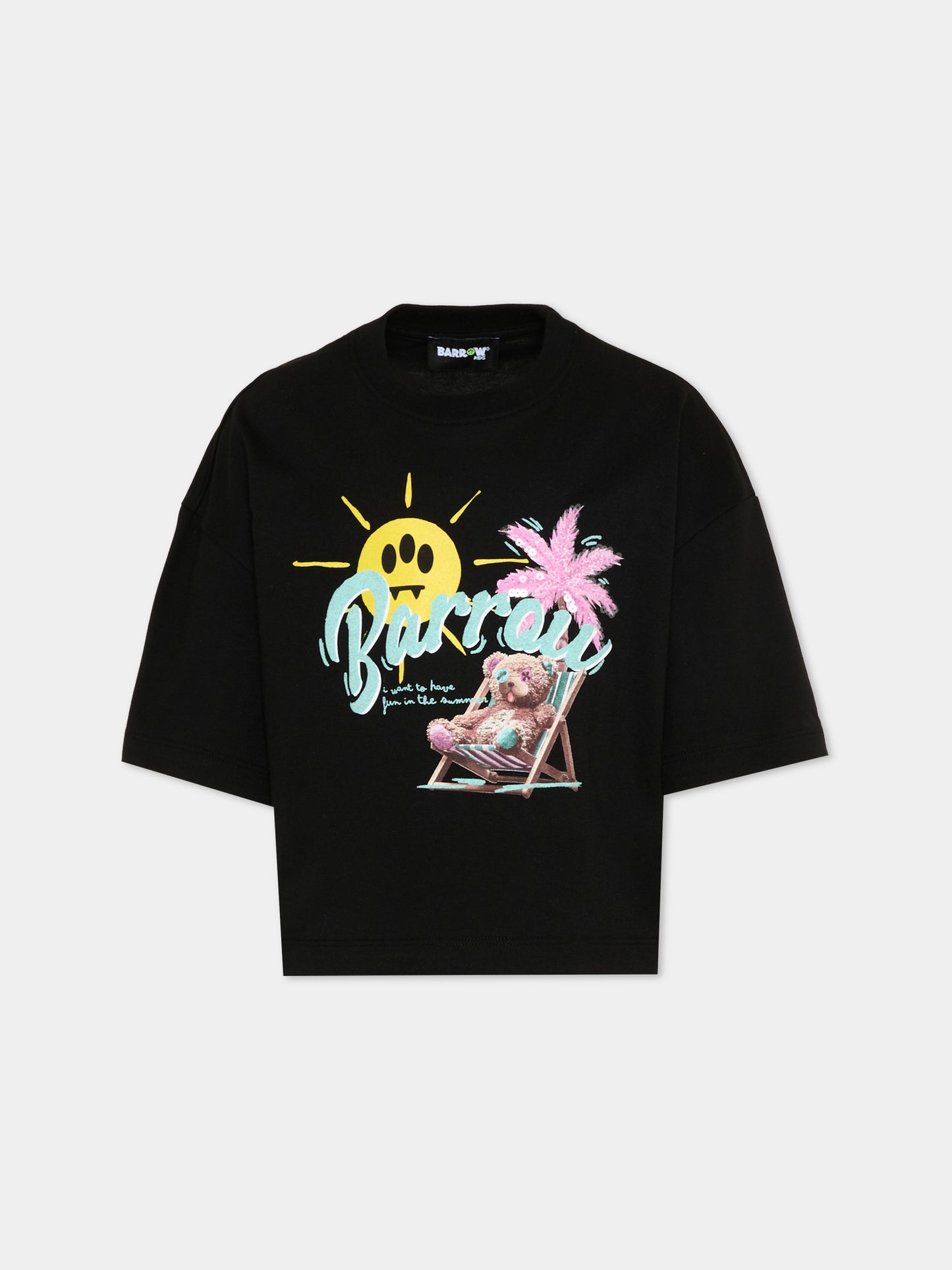 T-Shirt nera per bambina con orsetto,Barrow,S6BKJGTH240 110