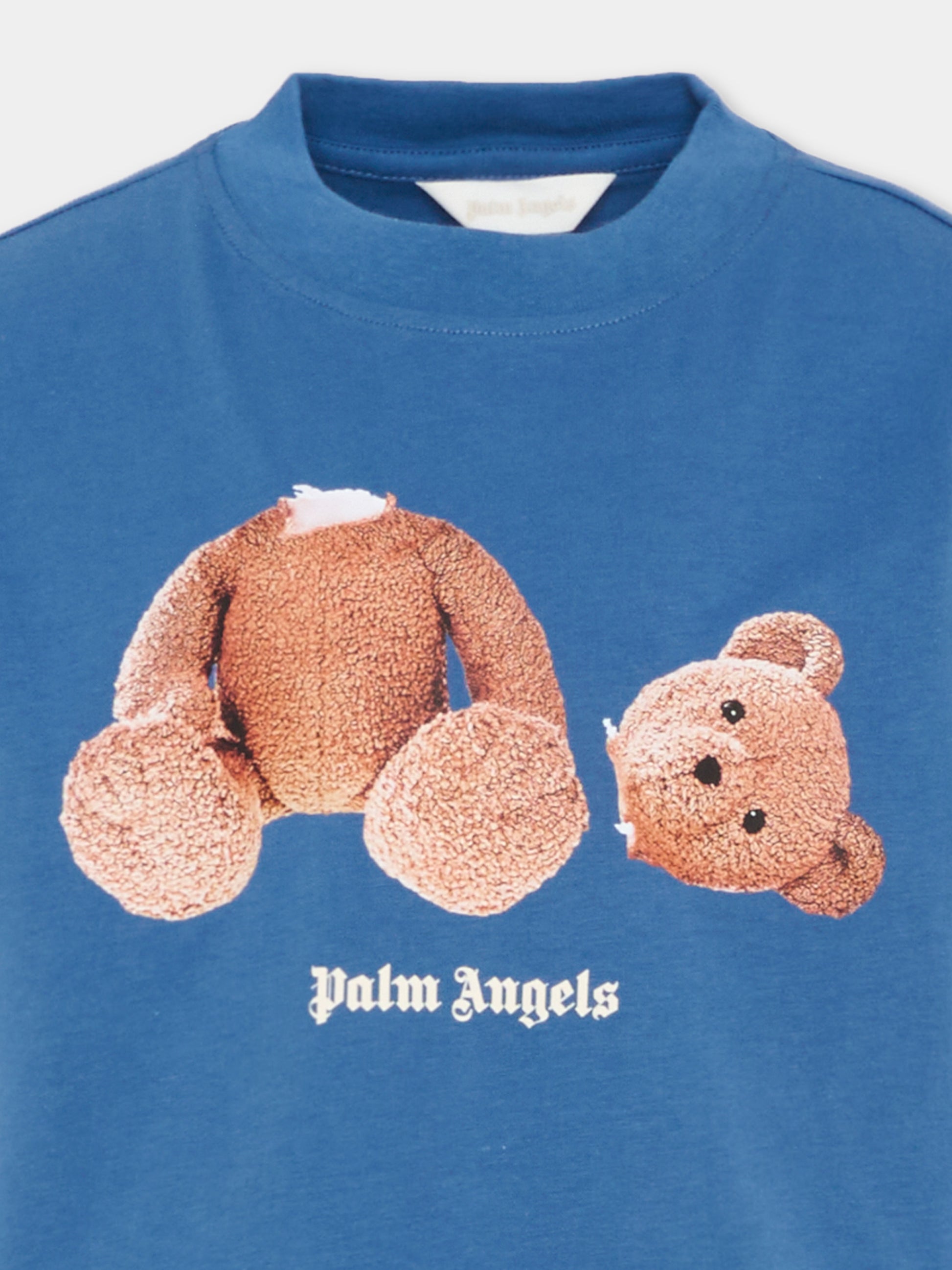 T-Shirt blu teddy bear Palm Angels per bambini,Palm Angels,PBAA003S26JER001 060