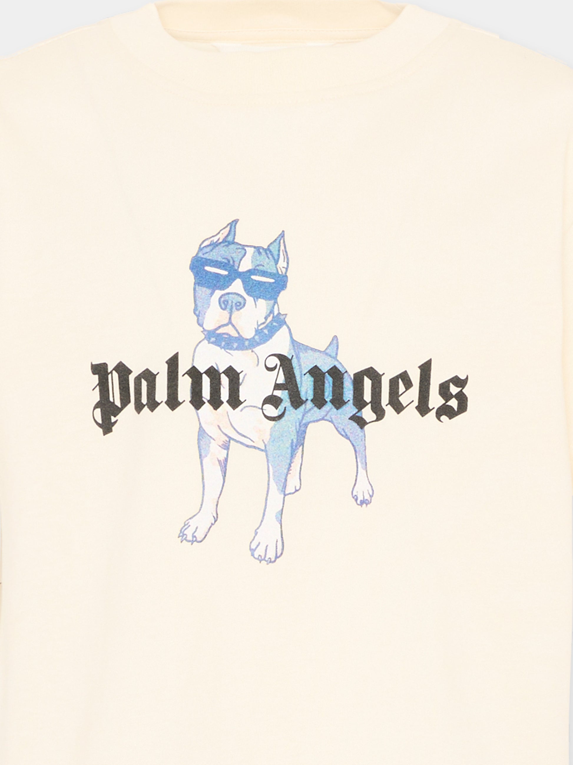 T-Shirt avorio per bambino con cane,Palm Angels,PBAA003S26JER008 002