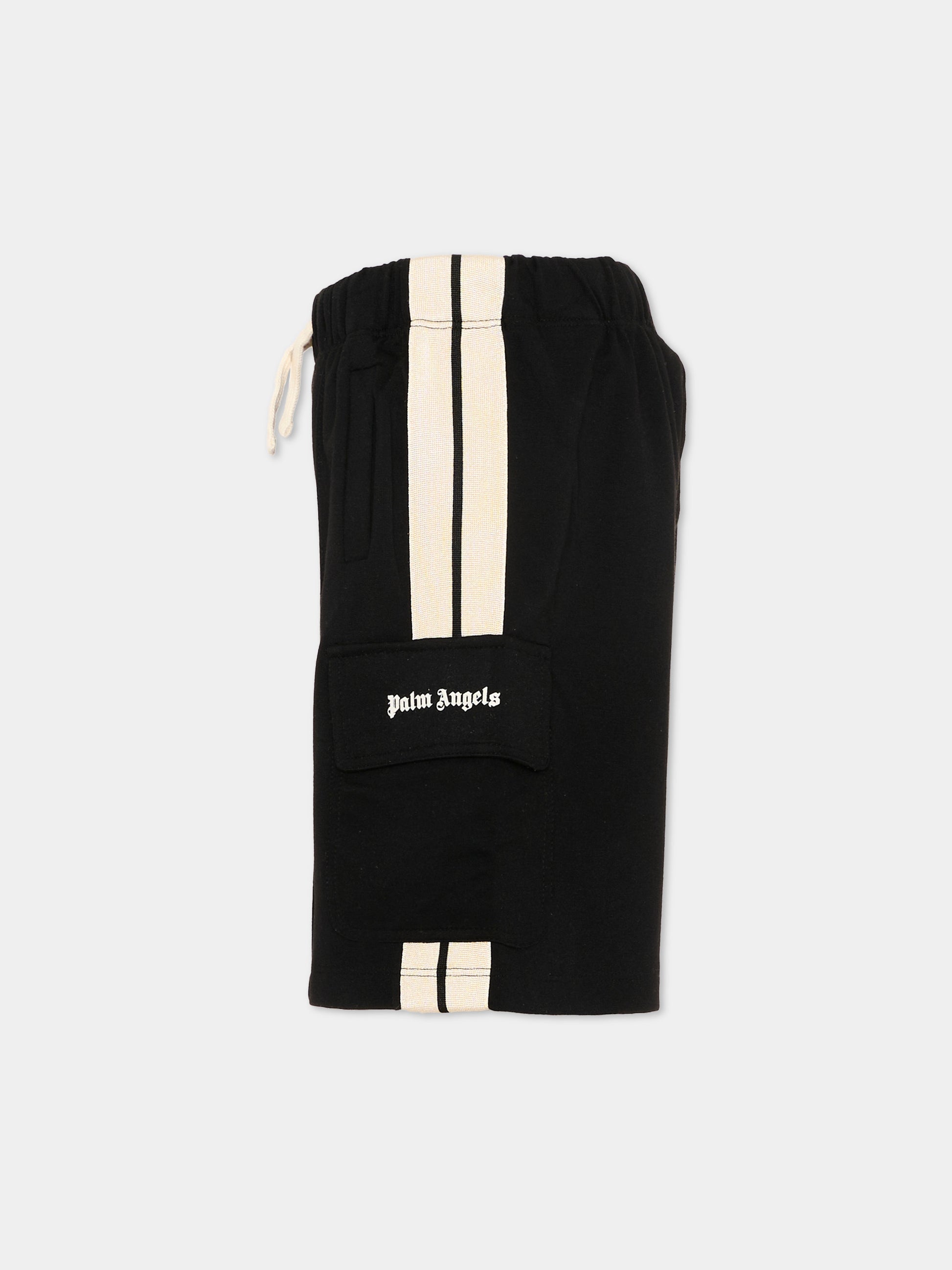 Shorts sportivi neri per bambino con bande,Palm Angels,PBCL004S26FLE001 110