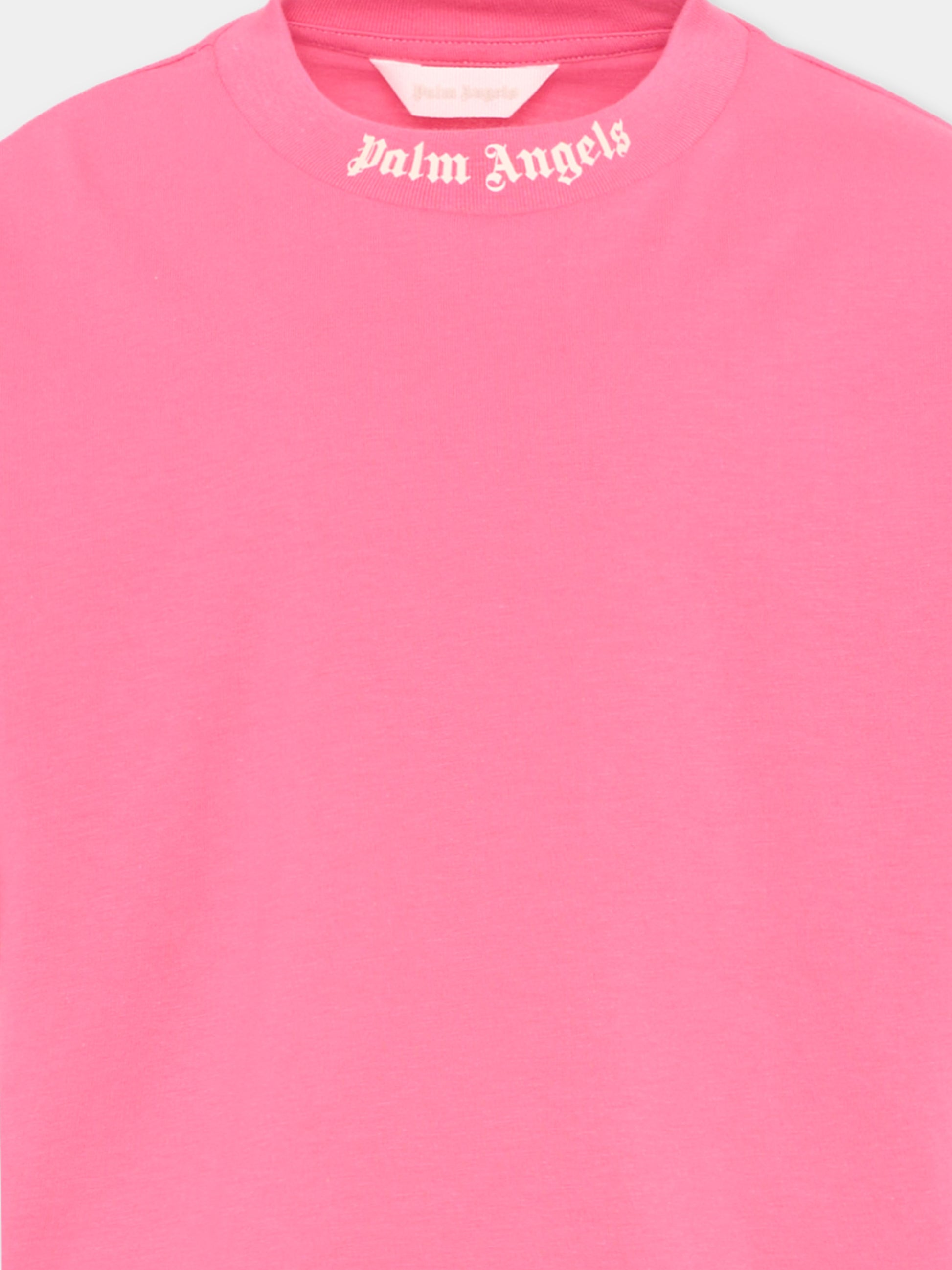 T-Shirt fucsia per bambina con logo,Palm Angels,PGAA001S26JER001 044