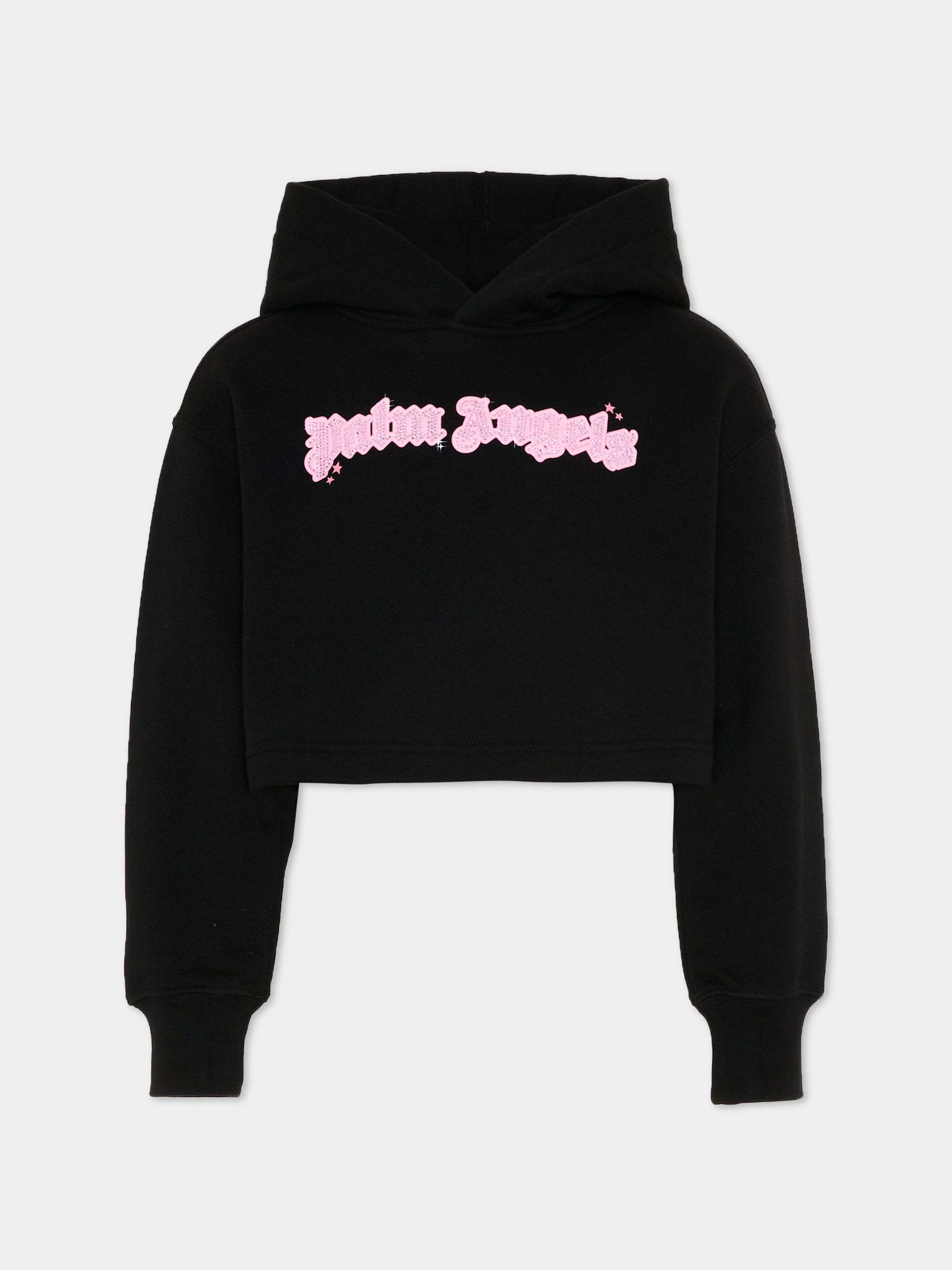 Felpa nera per bambina con logo strass,Palm Angels,PGBB006S26FLE001 110