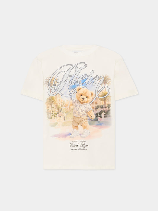 T-shirt avorio per bambino con orsetto,Philipp Plein Junior,S6PHJBTH062 002