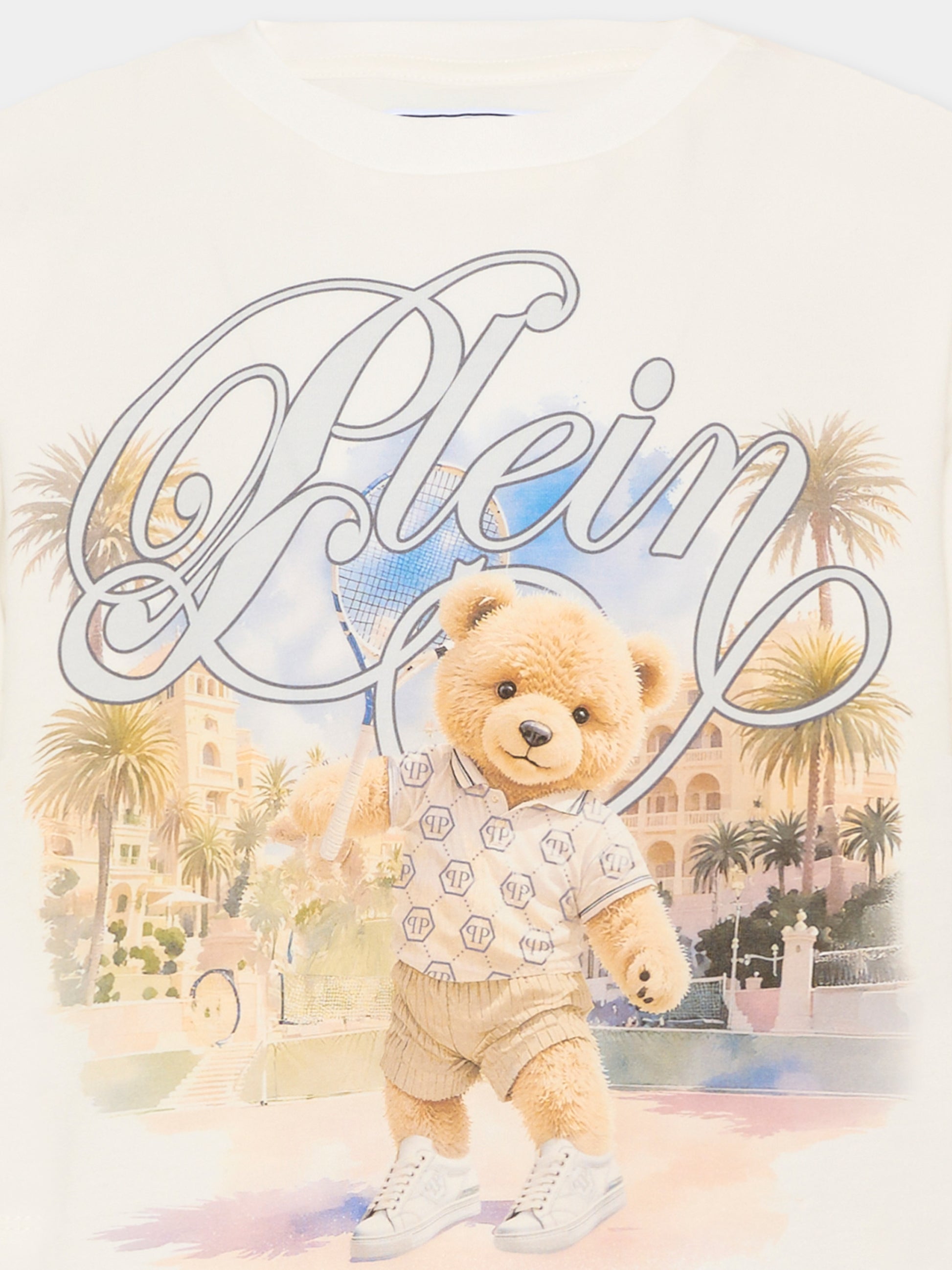 T-shirt avorio per bambino con orsetto,Philipp Plein Junior,S6PHJBTH062 002