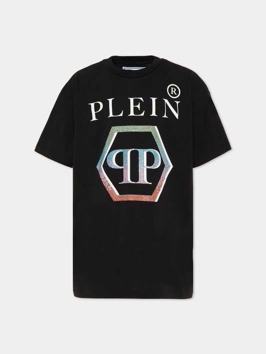 Vestito nero per bambina con logo,Philipp Plein Junior,S6PHJGDR115 110