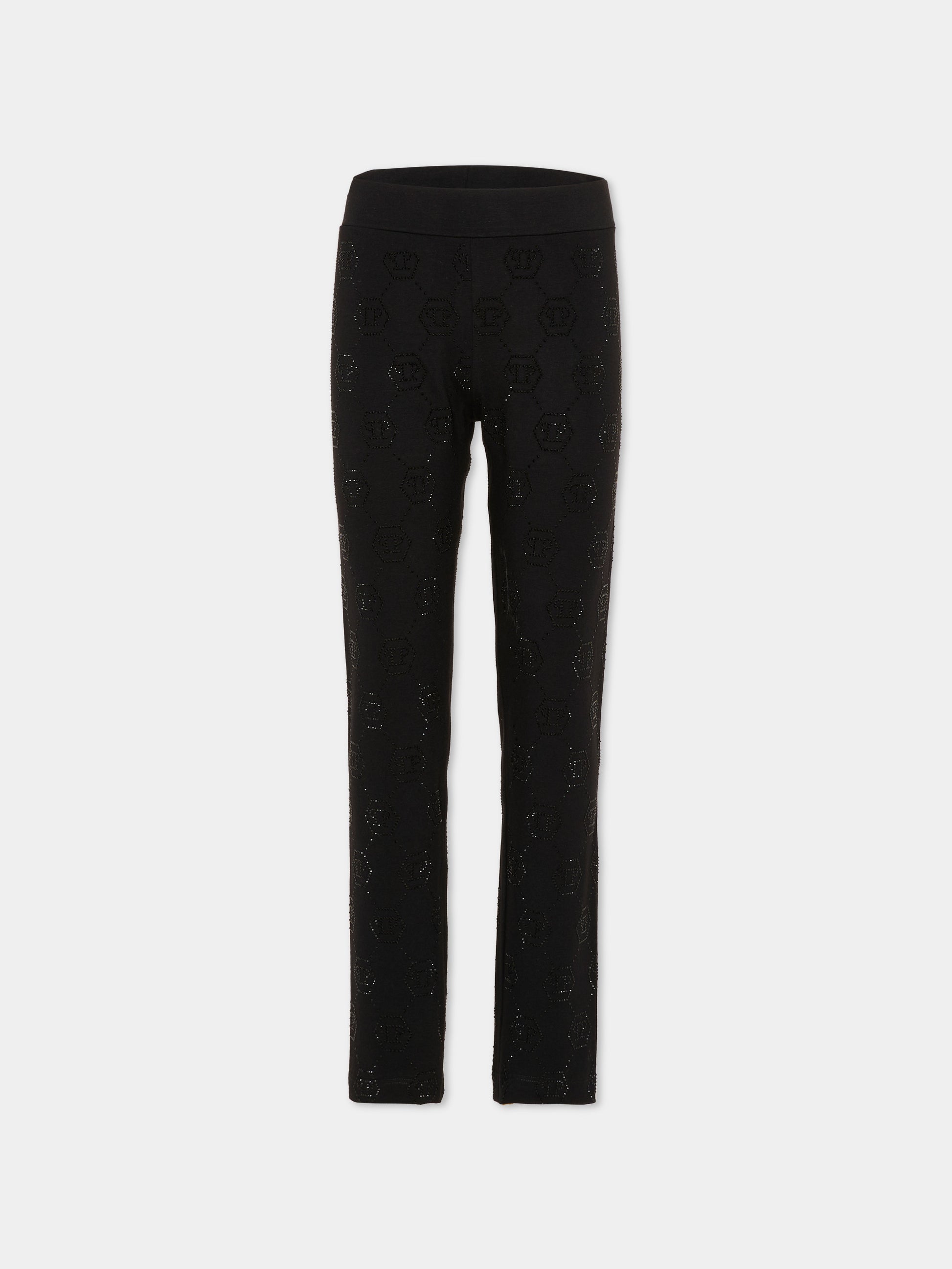 Leggings neri per bambina con logo di strass,Philipp Plein Junior,S6PHJGLG206 110