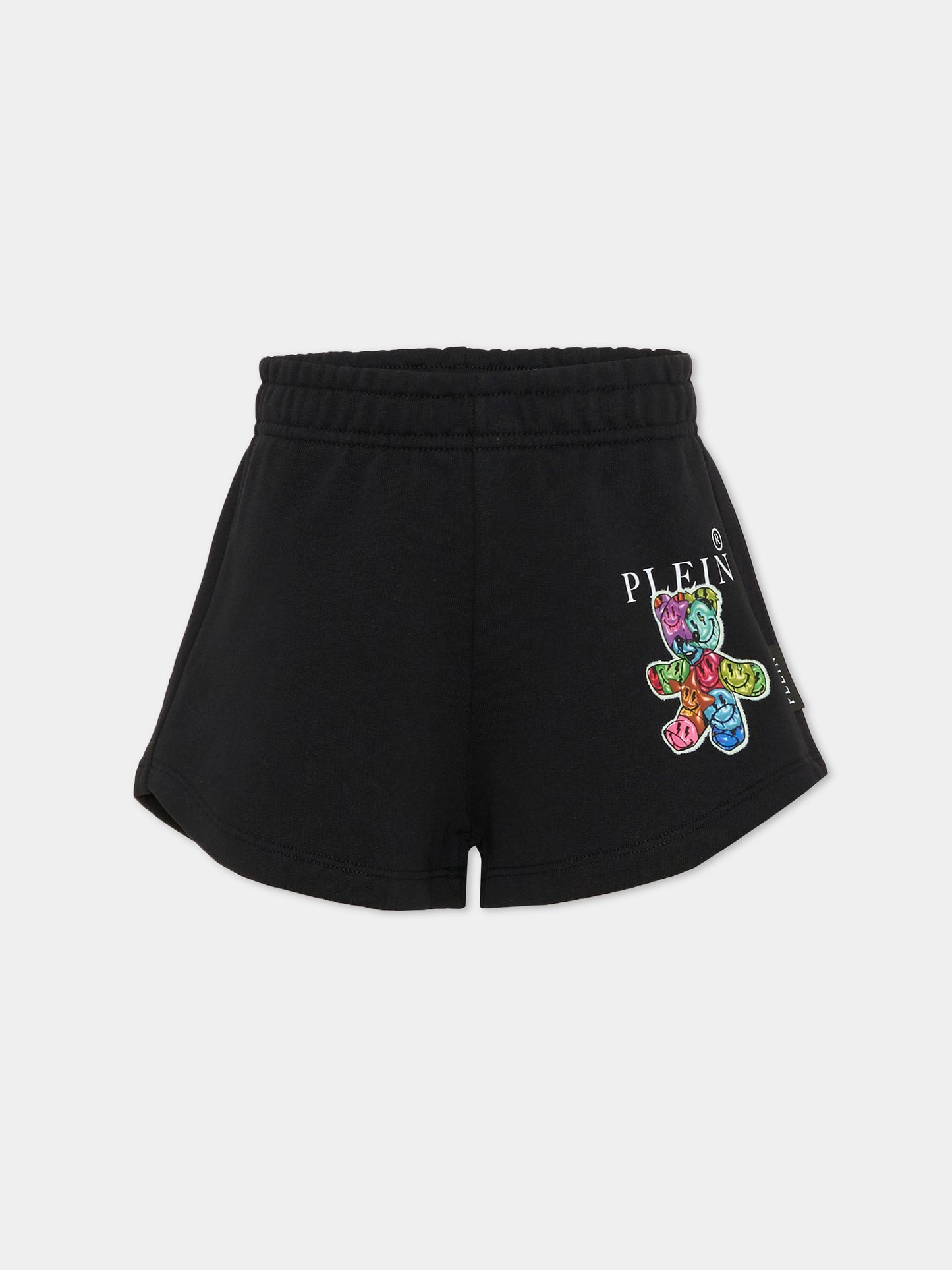 Shorts neri per bambina con orsetto,Philipp Plein Junior,S6PHJGSH159 110