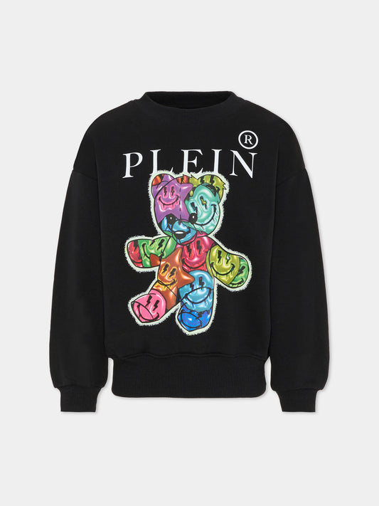 Felpa nera per bambina con orsetto,Philipp Plein Junior,S6PHJGSW156 110