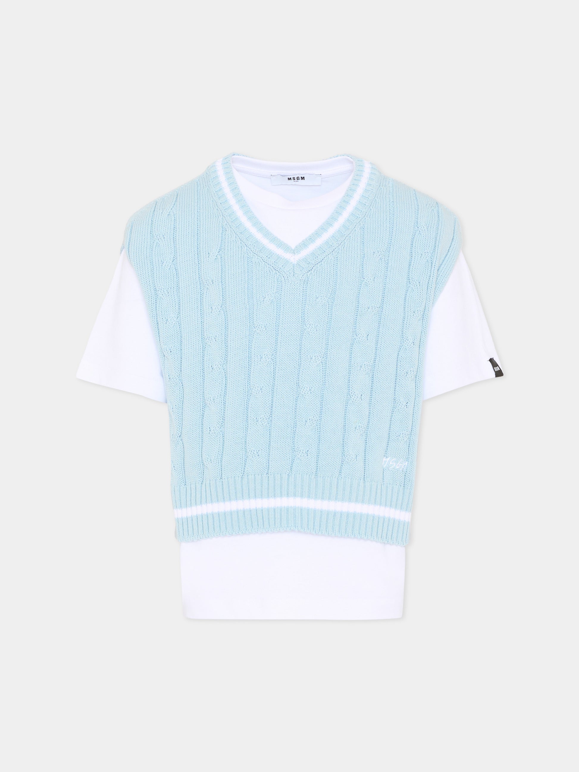 Gilet celeste per bambino con logo,Msgm Kids,S6MSJBTH058 001/80