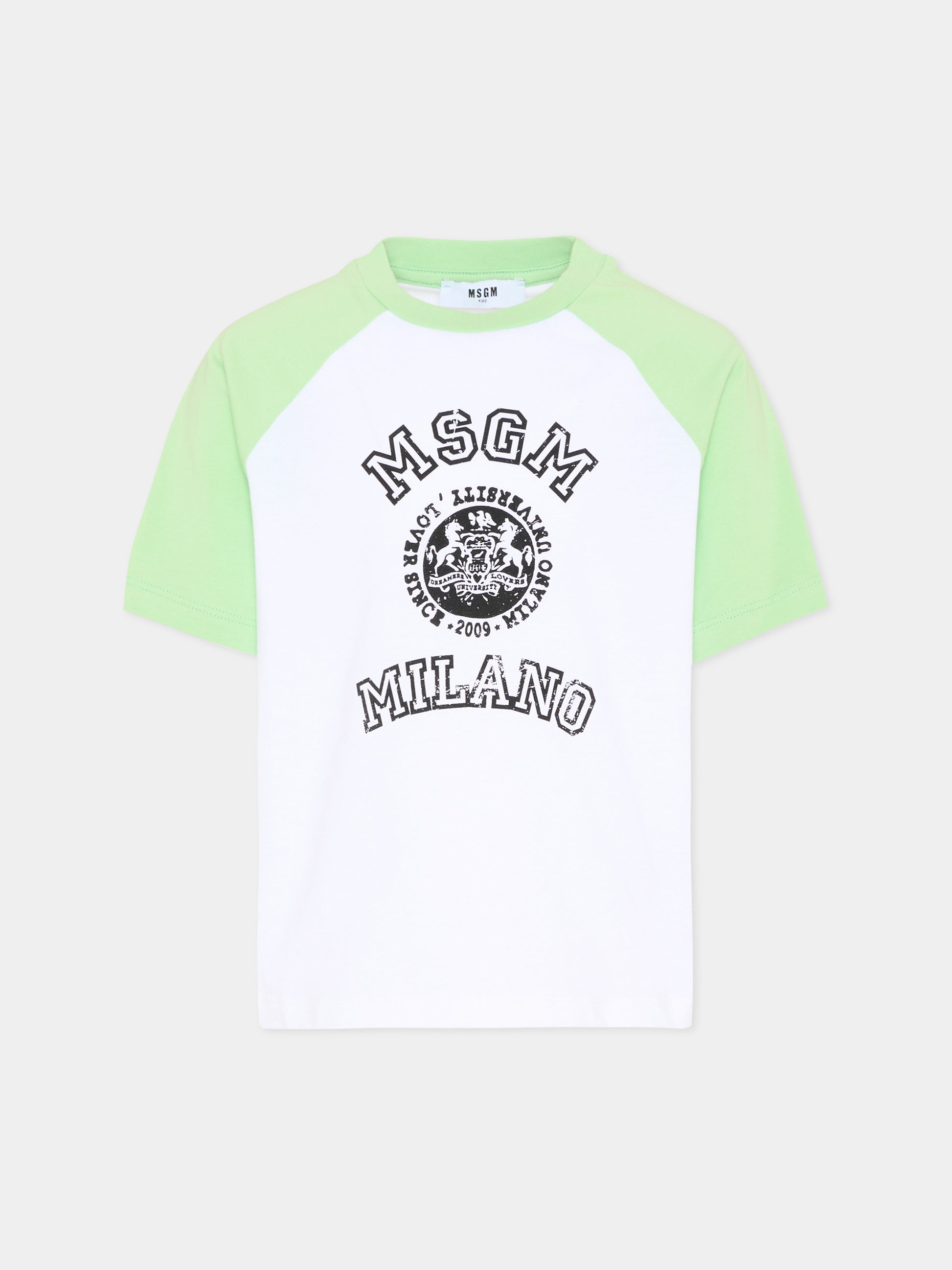 T-Shirt bianca per bambino con logo varsity,Msgm Kids,S6MSJBTH060 001/77