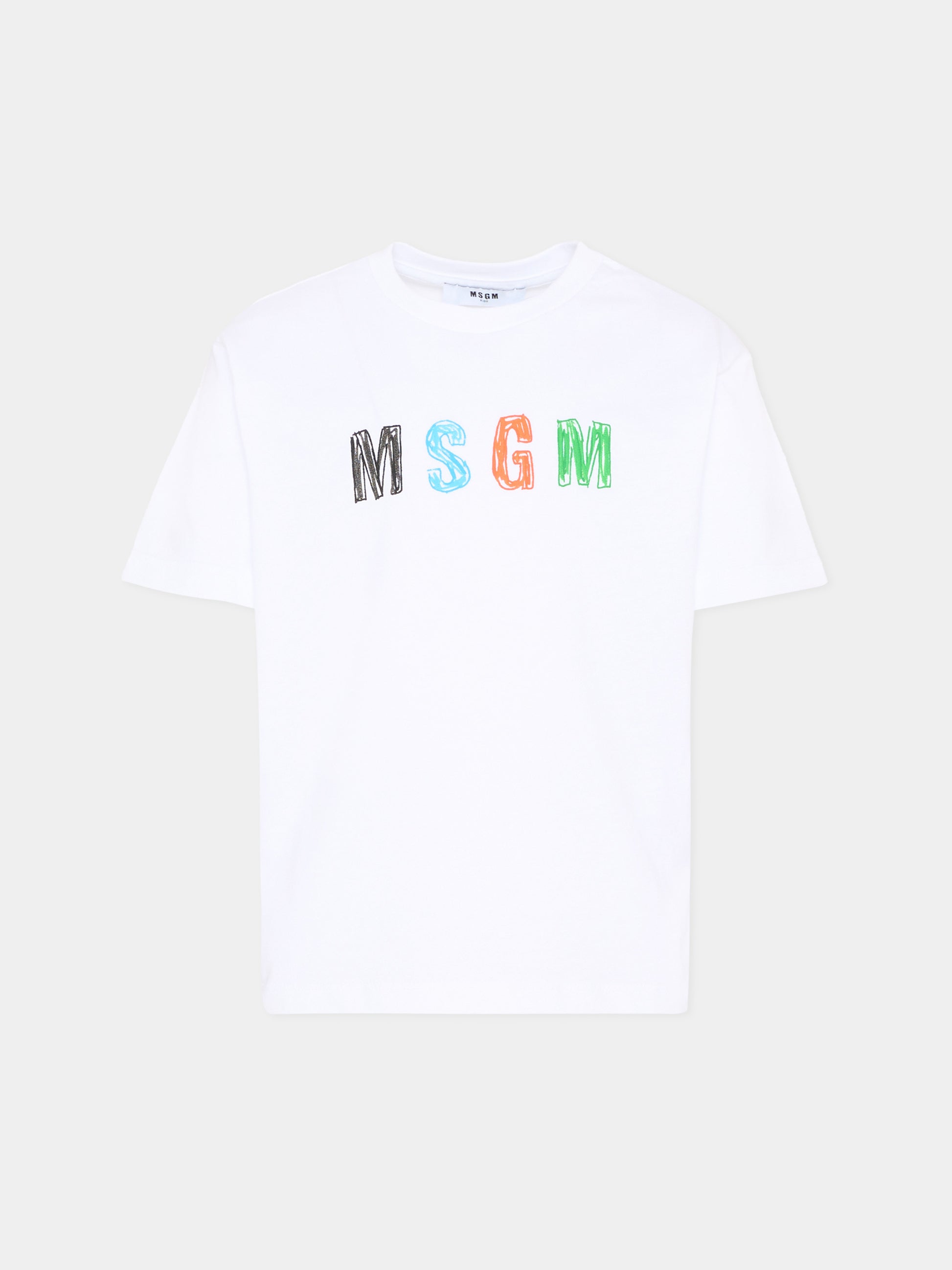 T-Shirt bianca per bambino con logo,Msgm Kids,S6MSJBTH232 001