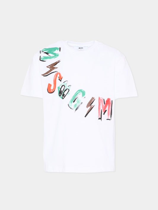 T-Shirt bianca per bambino con logo,Msgm Kids,S6MSJBTH239 001