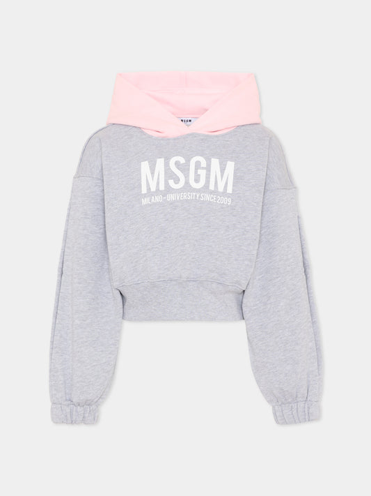 Felpa grigia per bambina con logo,Msgm Kids,S6MSJGHS025 271/02