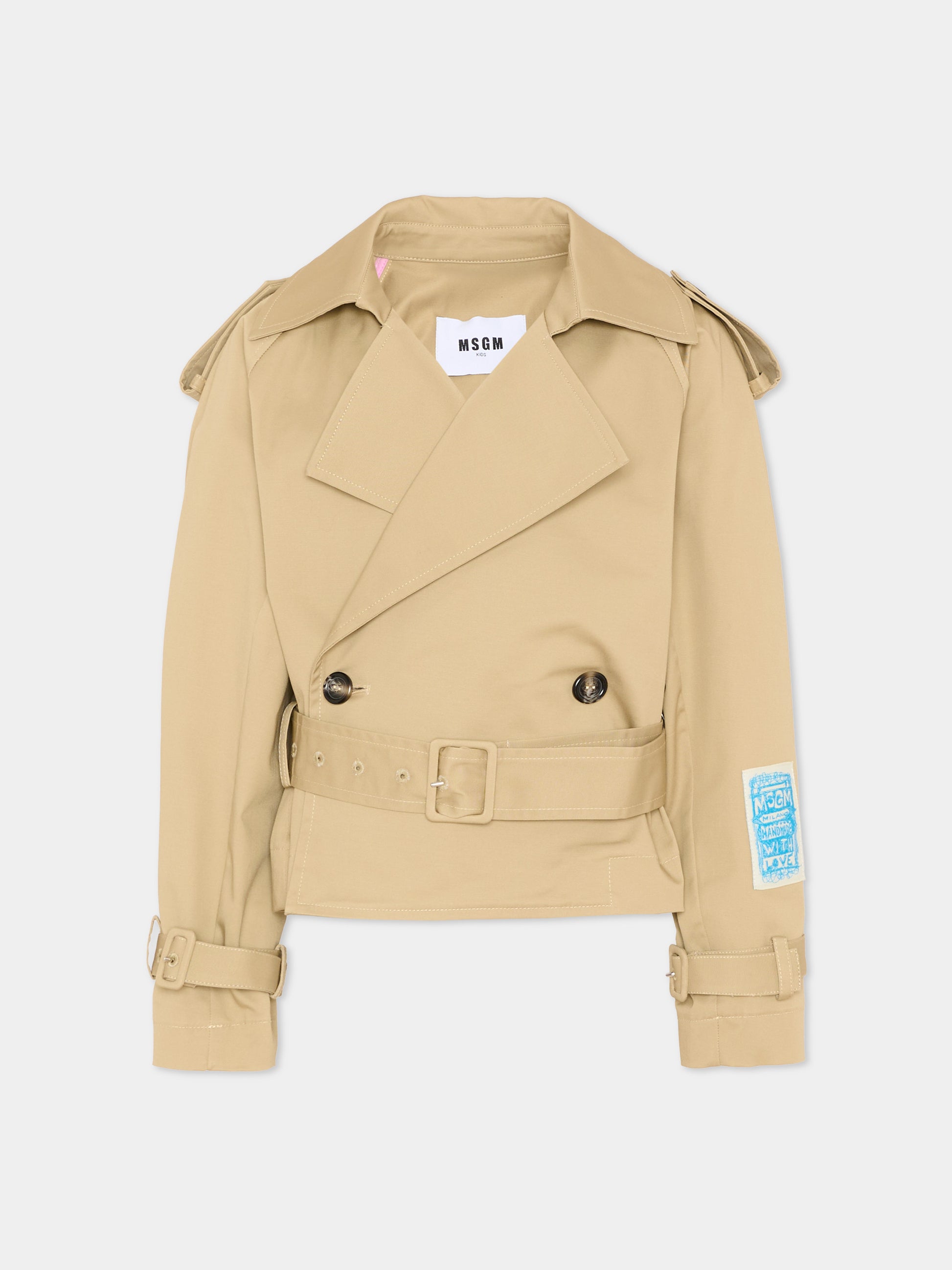 Trench beige per bambina corto,Msgm Kids,S6MSJGJK132 015