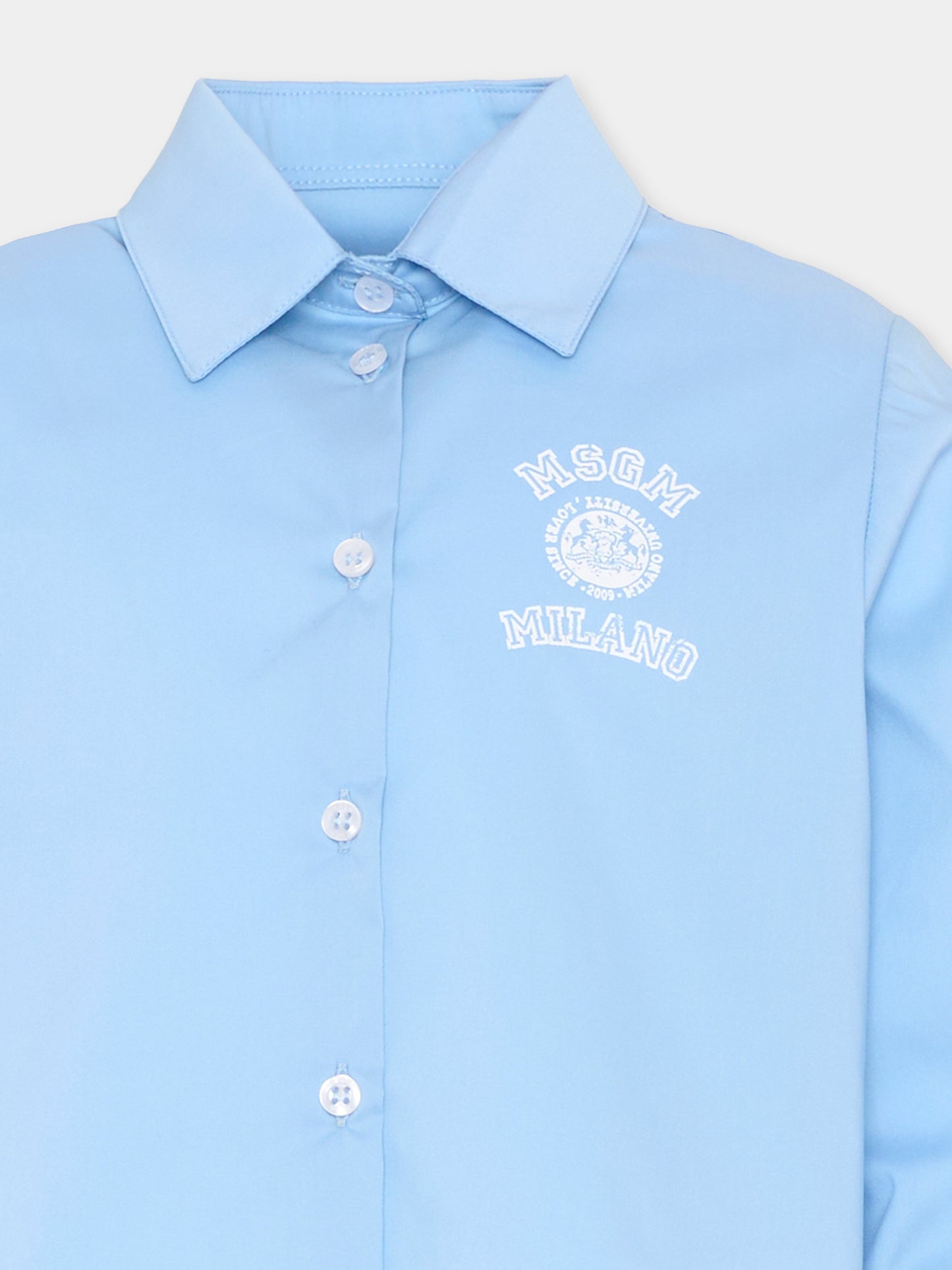 Camicia celeste per bambina con logo,Msgm Kids,S6MSJGSI026 050