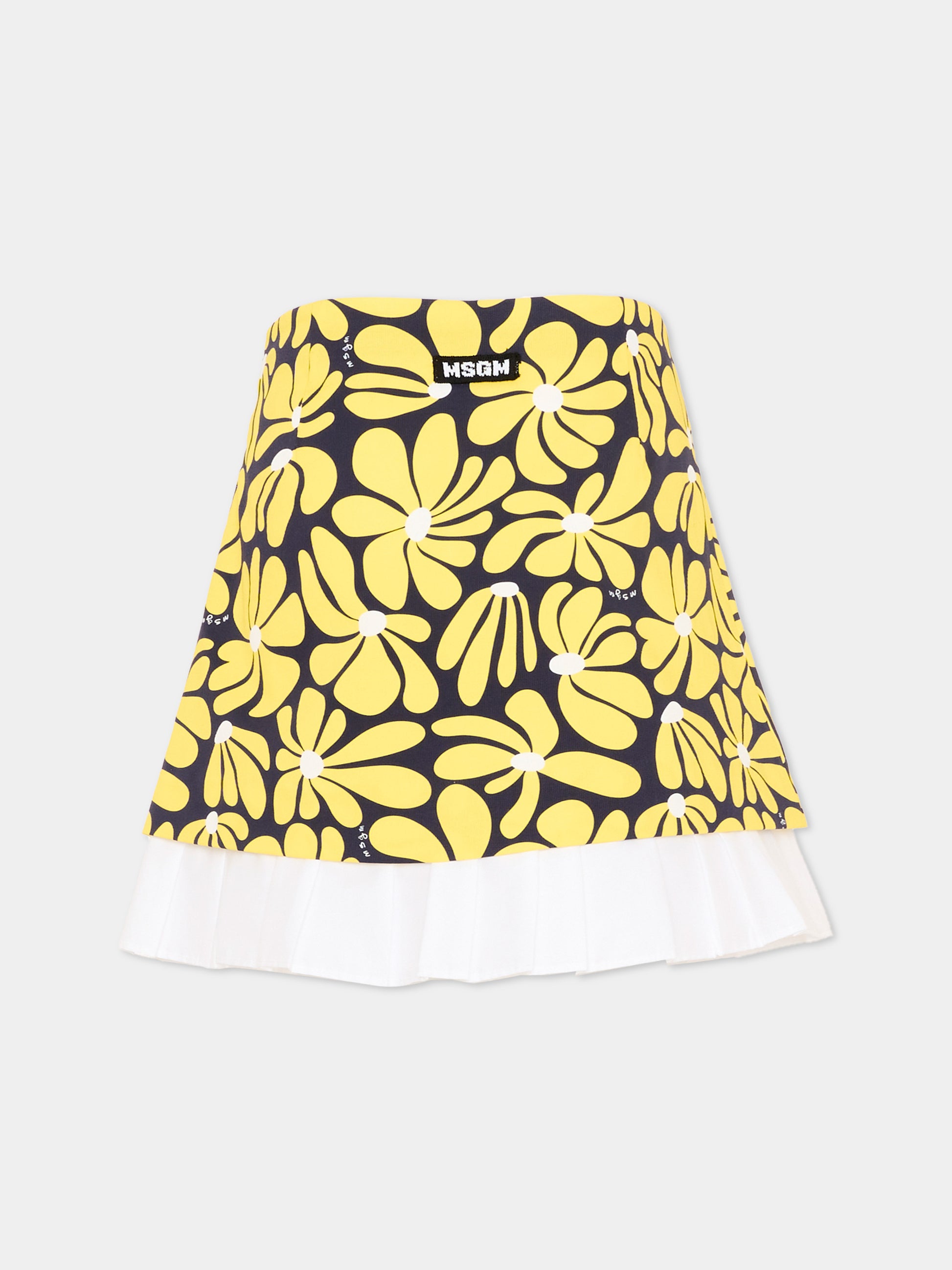 Gonna gialla per bambina con stampa floreale,Msgm Kids,S6MSJGSK085 MS009