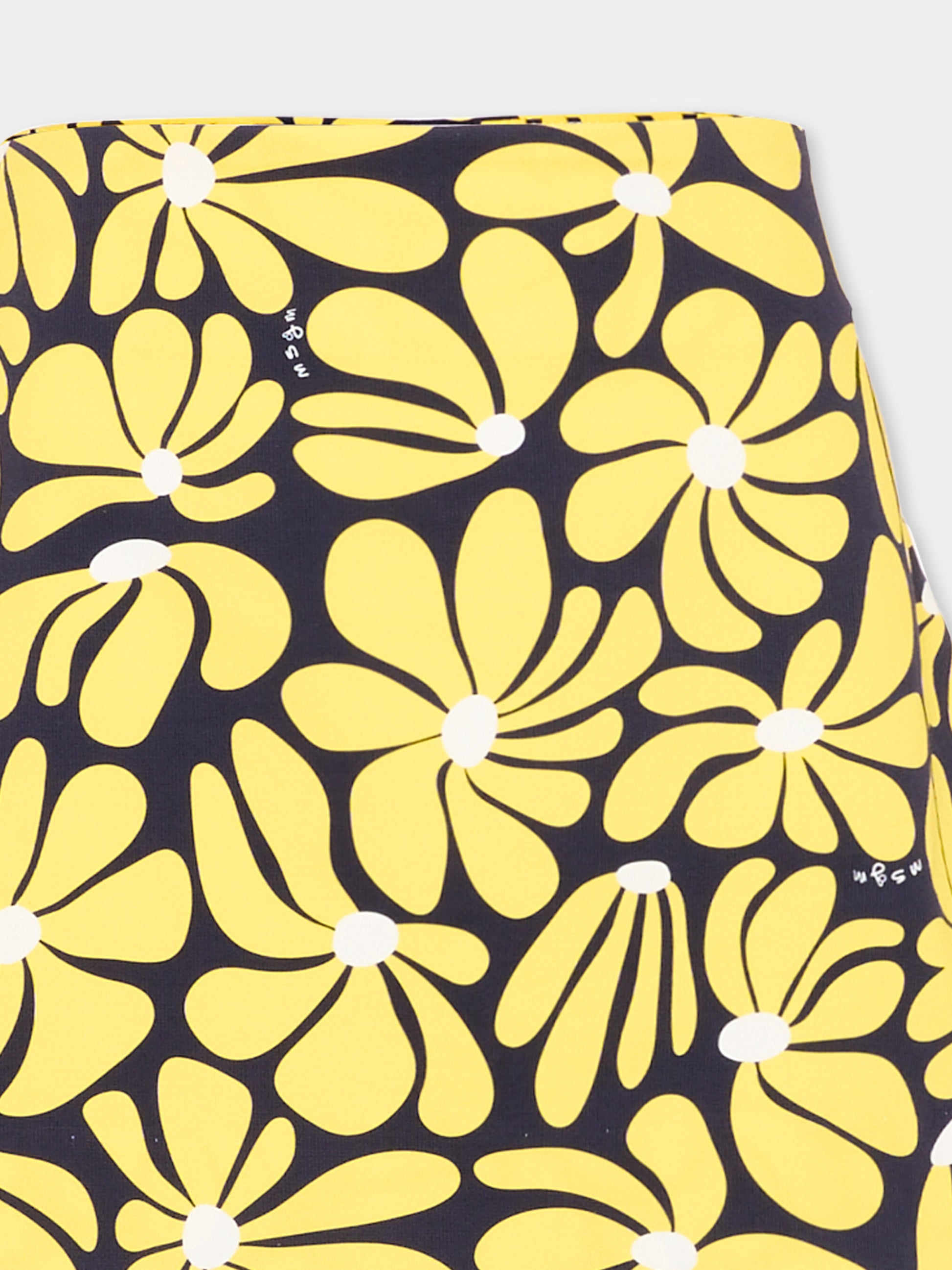 Gonna gialla per bambina con stampa floreale,Msgm Kids,S6MSJGSK085 MS009