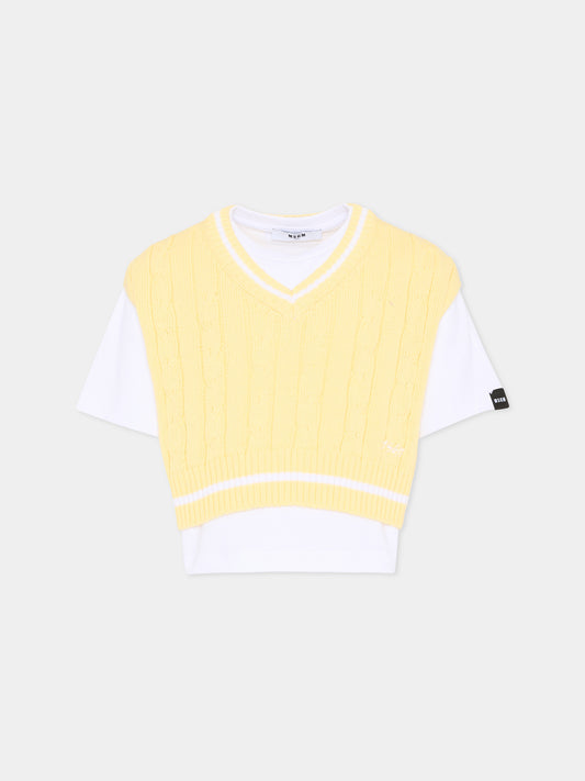 Gilet giallo per bambina con logo,Msgm Kids,S6MSJGTH034 001/79