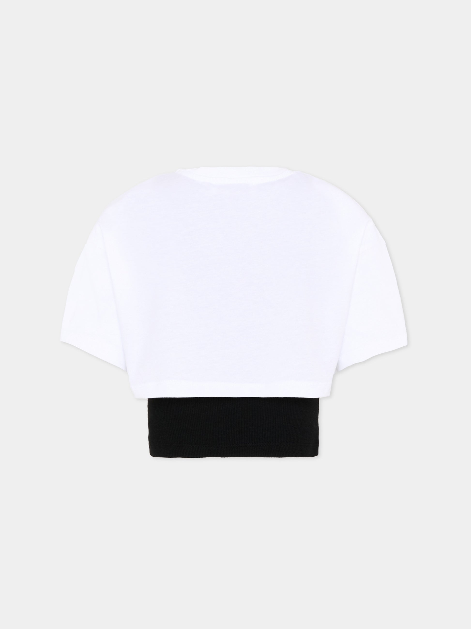 T-Shirt bianca per bambina con logo,Msgm Kids,S6MSJGTH092 001