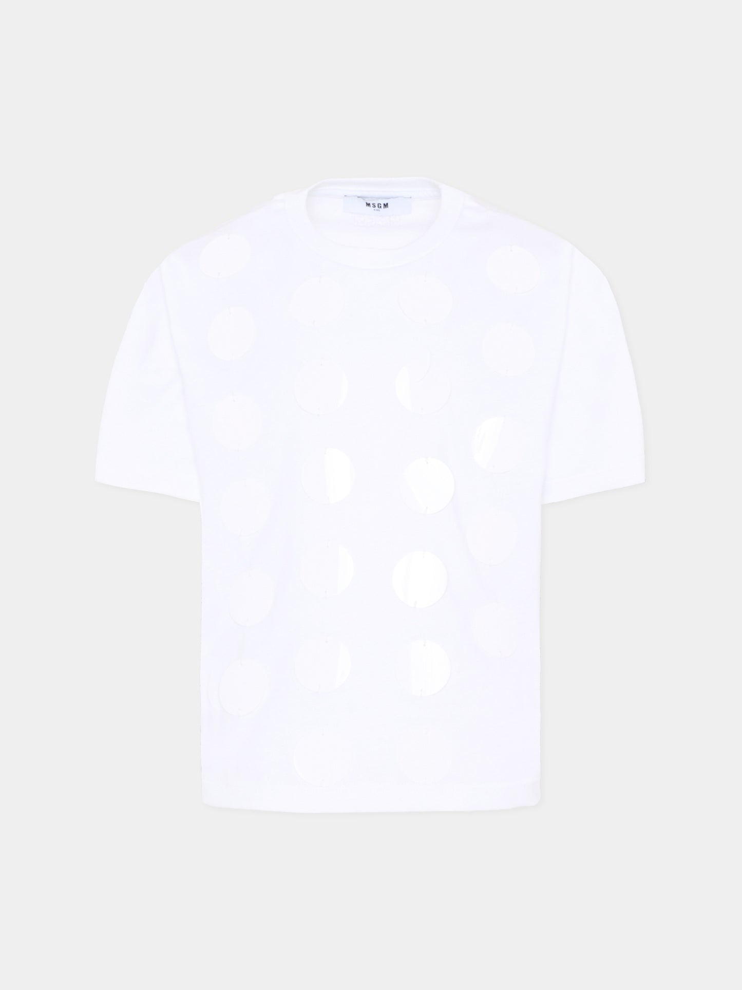 T-Shirt bianca per bambina con paillettes,Msgm Kids,S6MSJGTH099 001