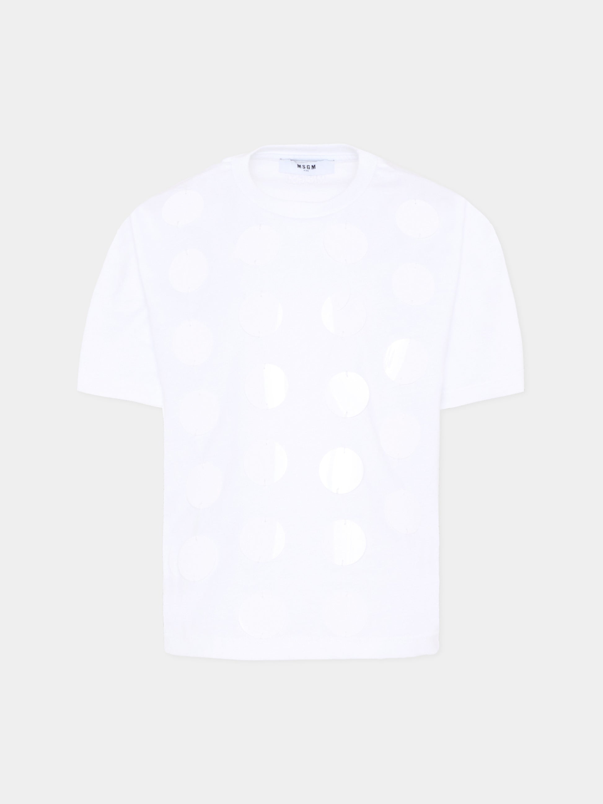 T-Shirt bianca per bambina con paillettes,Msgm Kids,S6MSJGTH099 001