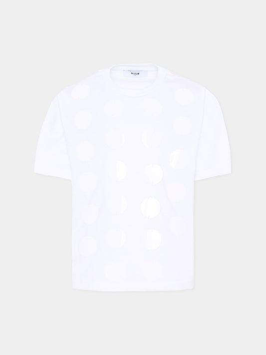 T-Shirt bianca per bambina con paillettes,Msgm Kids,S6MSJGTH099 001