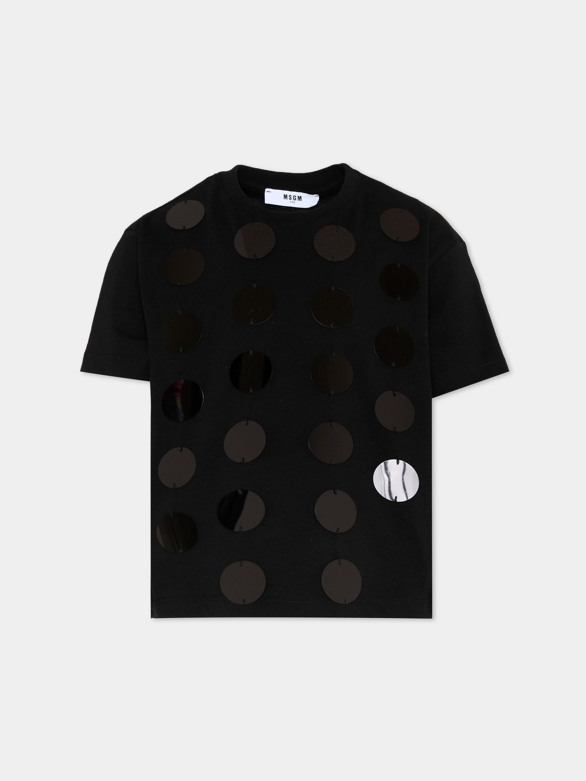 T-Shirt nera per bambina con paillettes,Msgm Kids,S6MSJGTH099 110