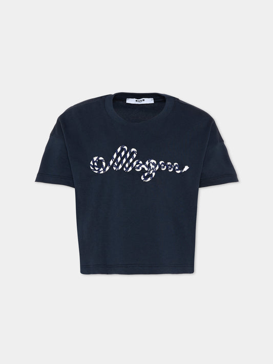 T-Shirt blu per bambina con logo,Msgm Kids,S6MSJGTH173 MS072