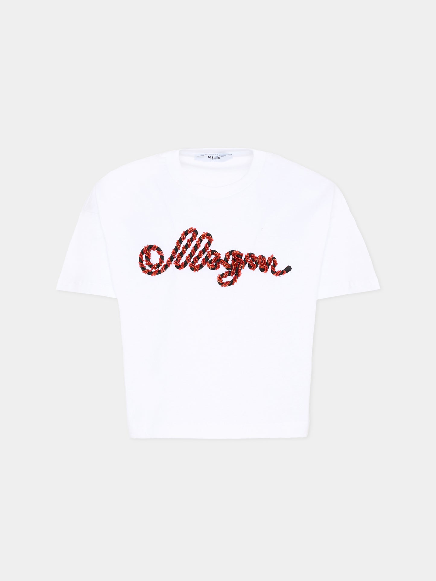 T-Shirt bianca per bambina con logo,Msgm Kids,S6MSJGTH173 001