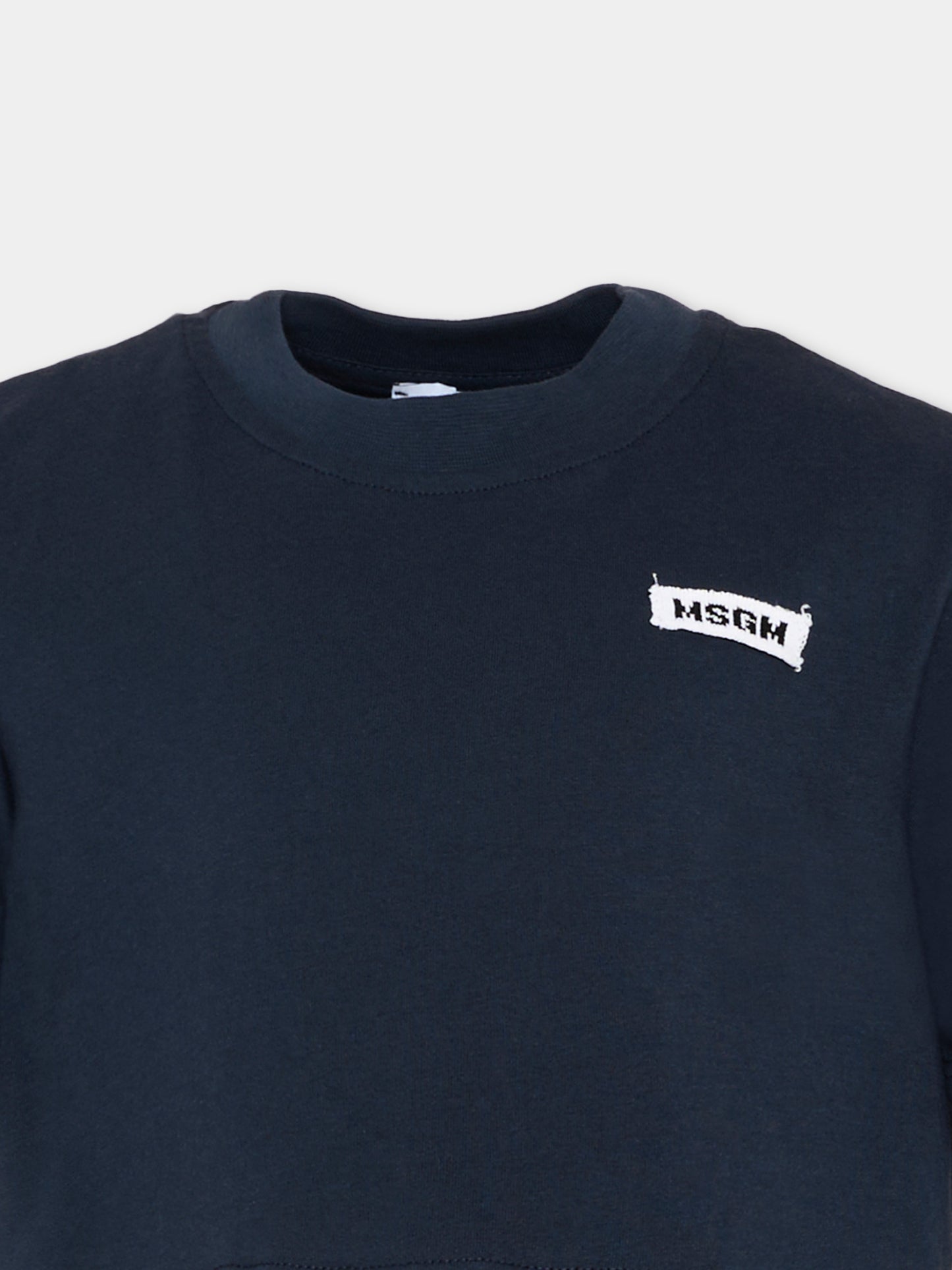 T-Shirt blu per bambina con logo,Msgm Kids,S6MSJGTH179 MS072