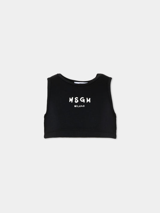 Top nero per bambina con logo,Msgm Kids,S6MSJGTO011 110