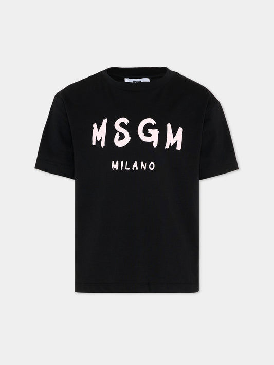T-Shirt nera per bambina con logo,Msgm Kids,S6MSJUTH001 110/88